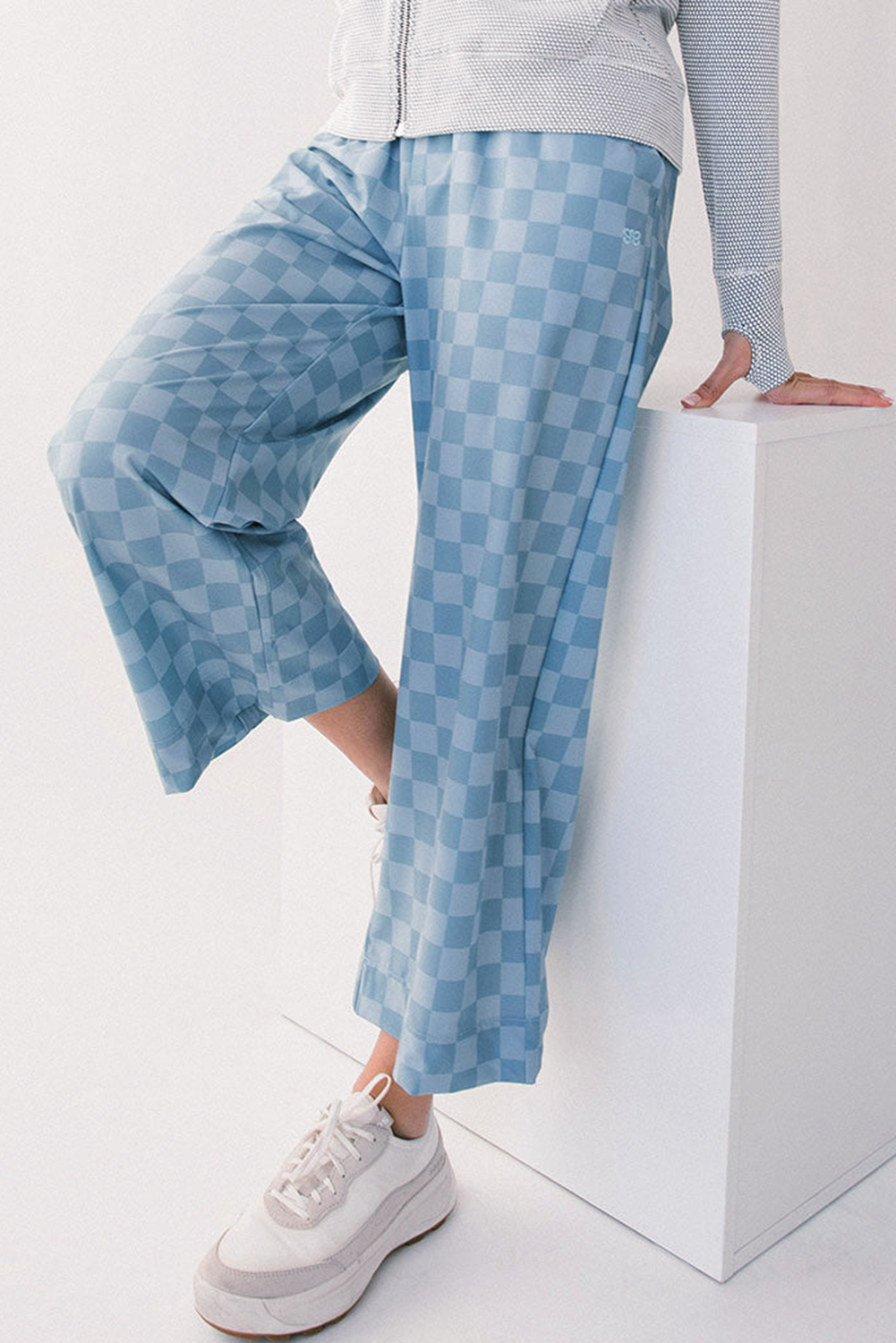 Khaki Checkered Elastic High Waist Loose Casual Pants - loveforevers