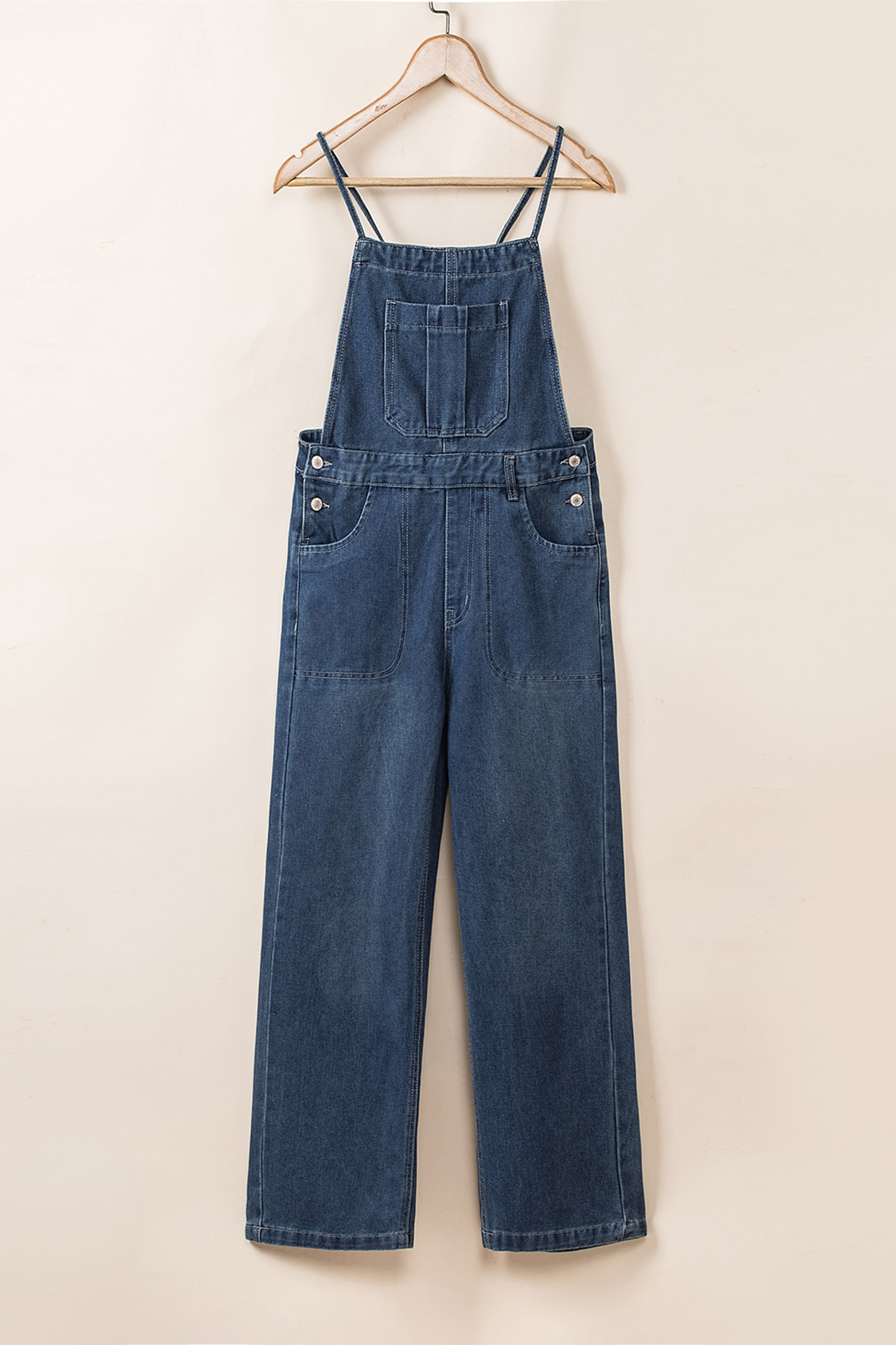 Dark Blue Crossed Tie Straps Bib Pocket Loose Denim Overalls - loveforevers