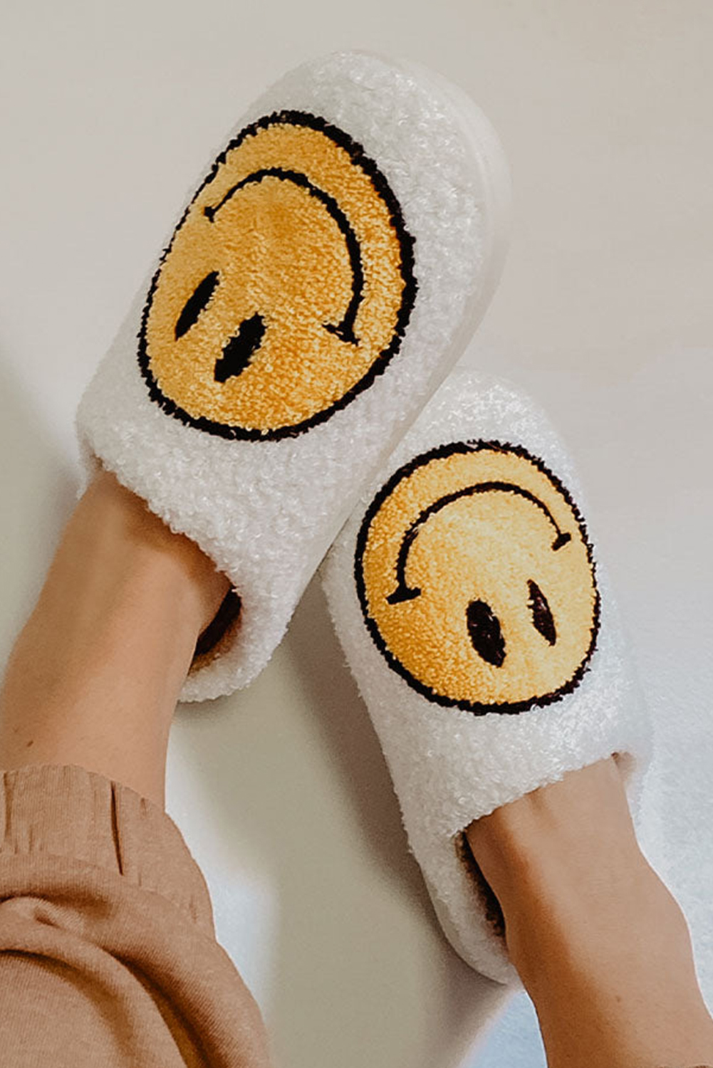 Pink Smile Face Print Non-slip Plush Slippers - loveforevers