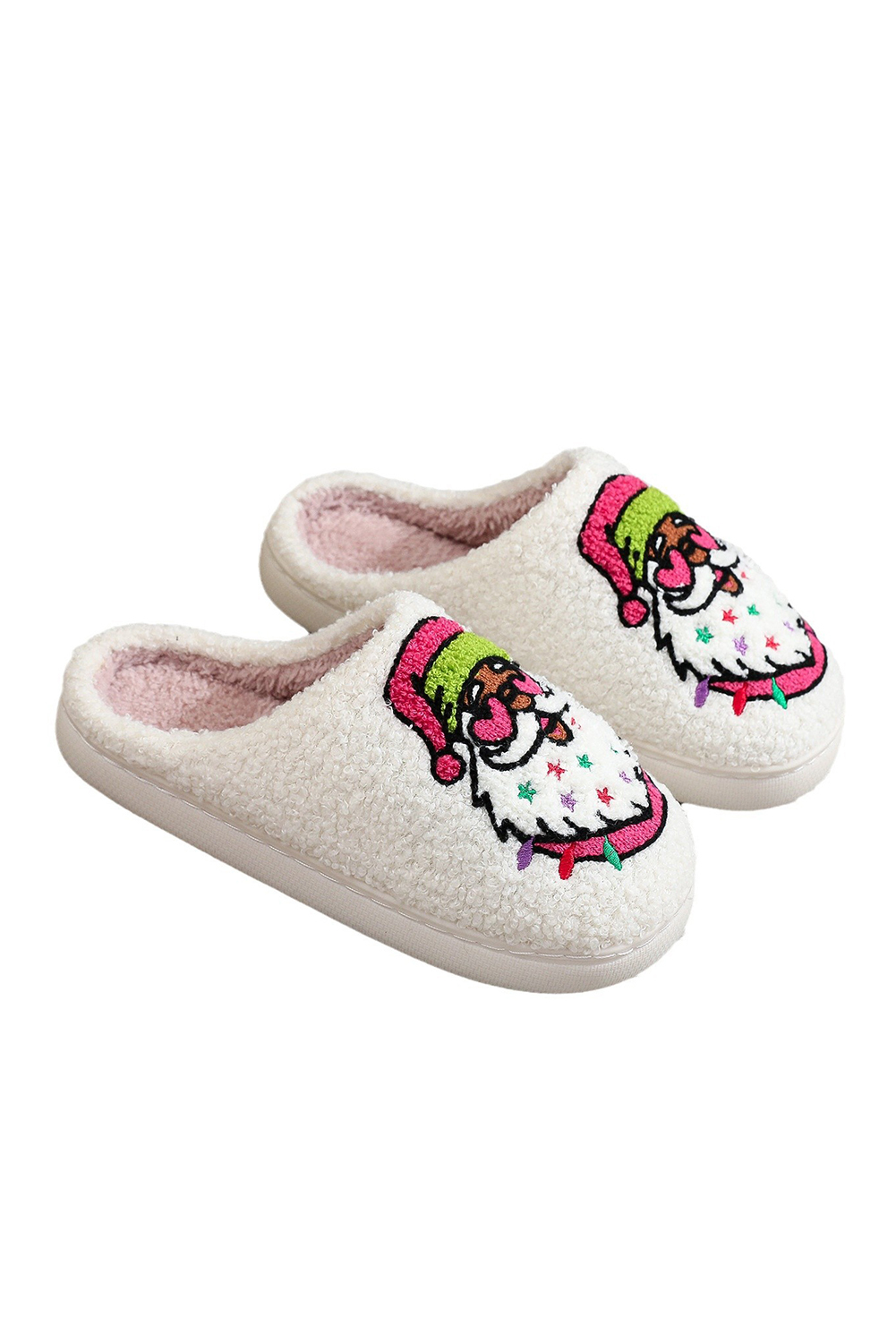 White Starry Santa Claus Pattern Christmas Plush Slippers - loveforevers