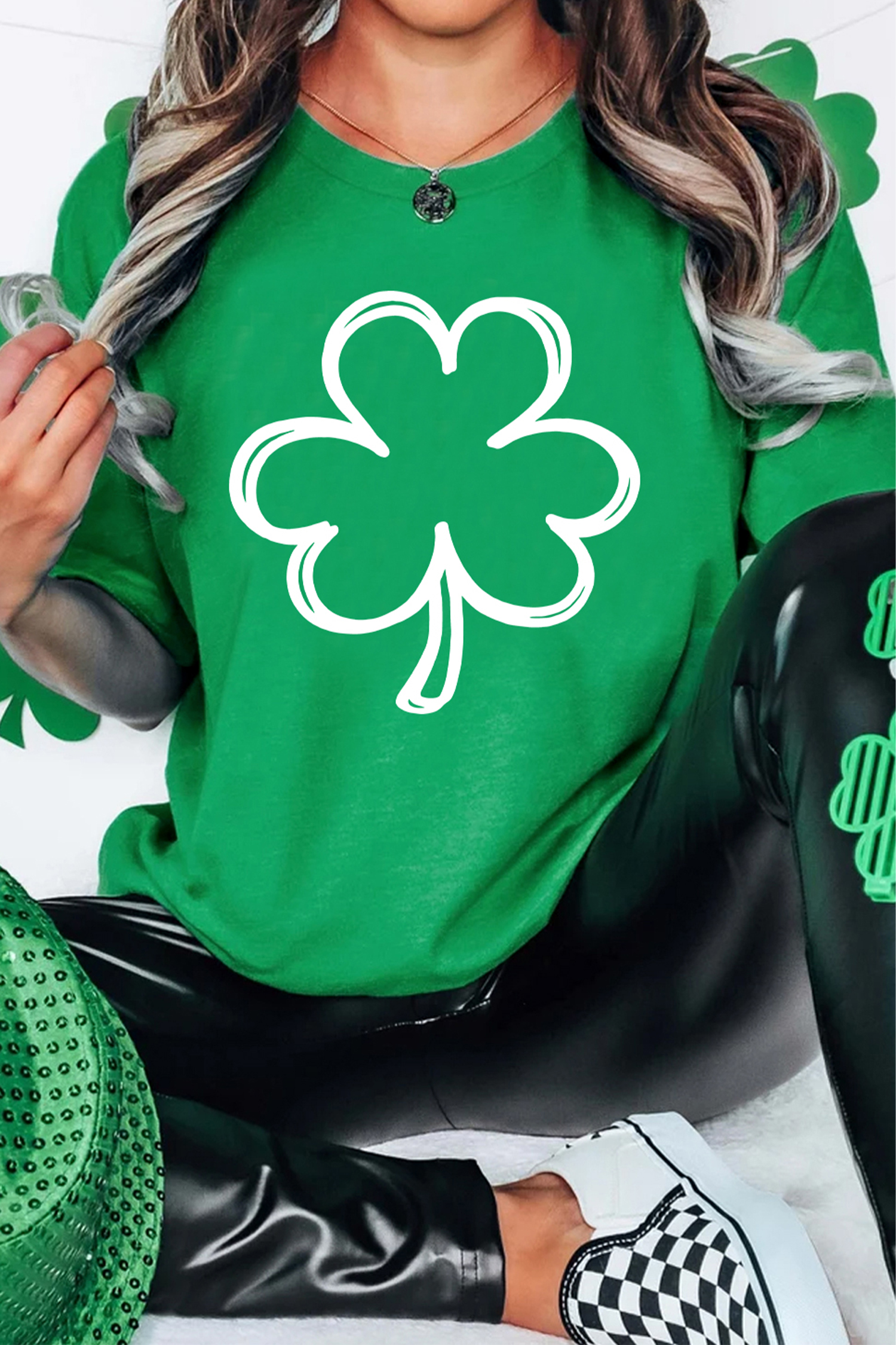Bright Green St Patricks Day Lucky Shamrock Printed Casual Tee - loveforevers