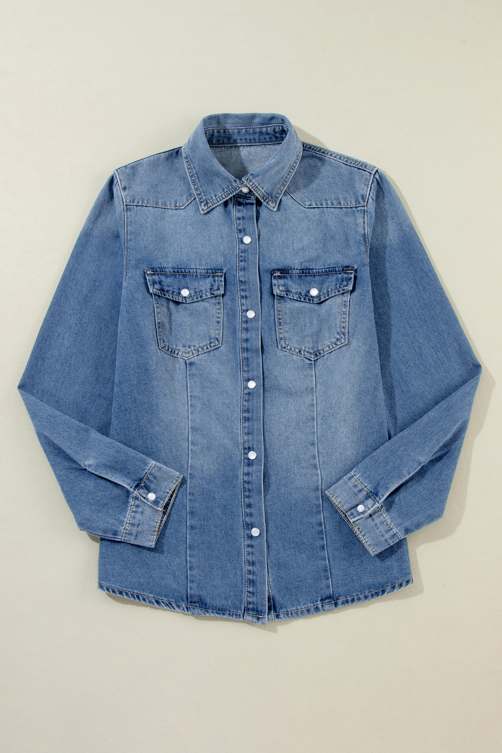 Dusk Blue Flap Pockets Slim Buttoned Denim Shirt - loveforevers