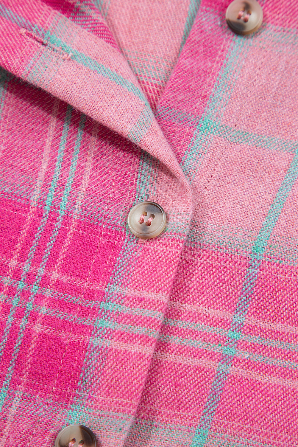 Sachet Pink Plaid Print Rounded Hem Long Sleeve Shirt with Pockets - loveforevers