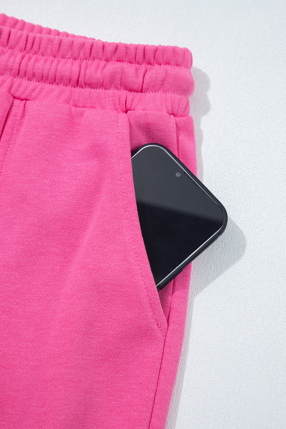 Bright Pink Raw Edge Half Buttons Pullover and Jogger Pants Set - loveforevers