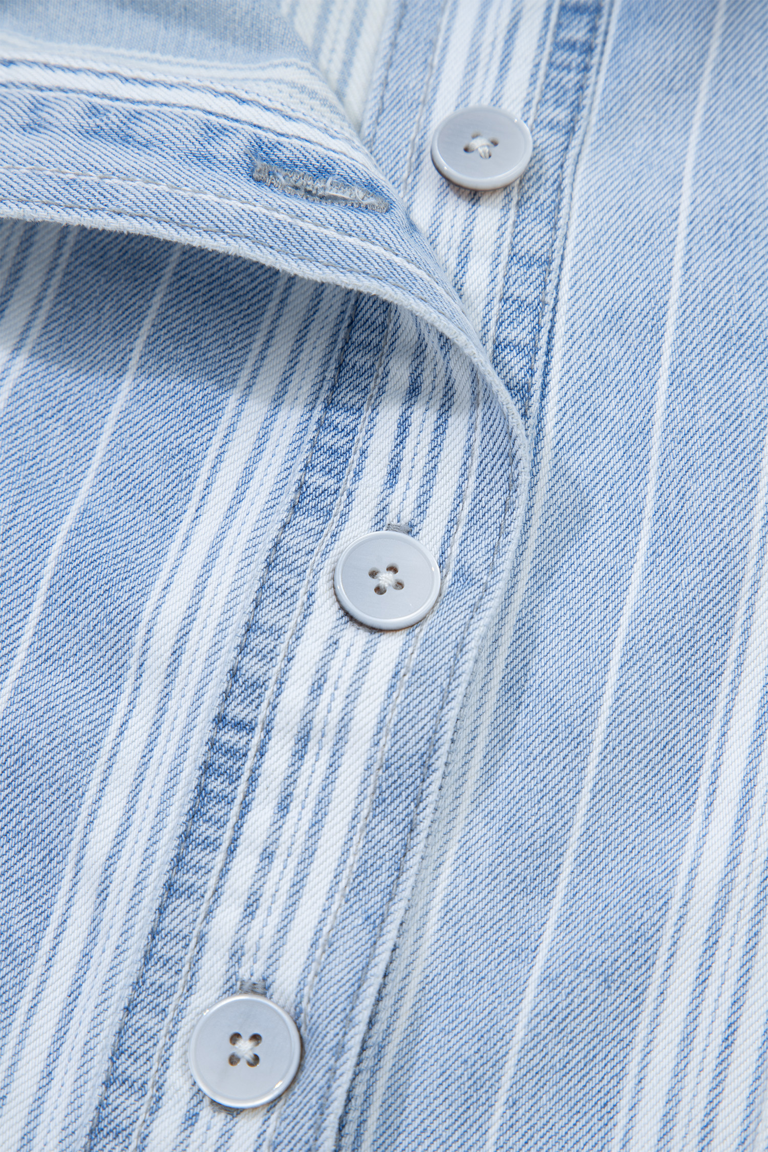 Sky Blue Stripe Boyfriend Chest Pocket Classic Denim Shacket - loveforevers
