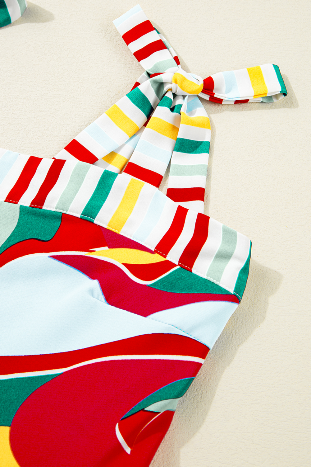 Sky Blue Abstract Print Striped Detail Knot Strap Maxi Dress - loveforevers