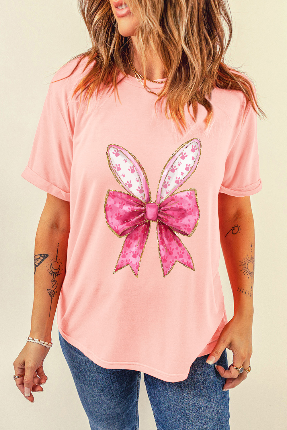 White Easter Egg Bow Bunny Ear Printed T Shirt - loveforevers