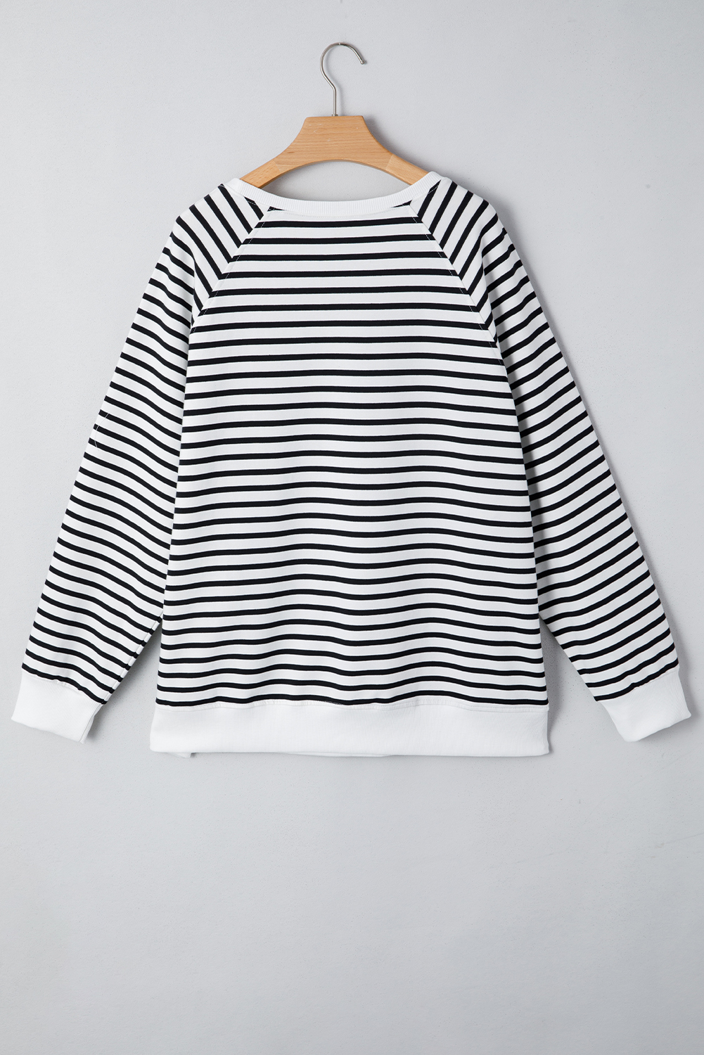 Black Stripe Raglan Sleeve Side Slits Loose Sweatshirt - loveforevers