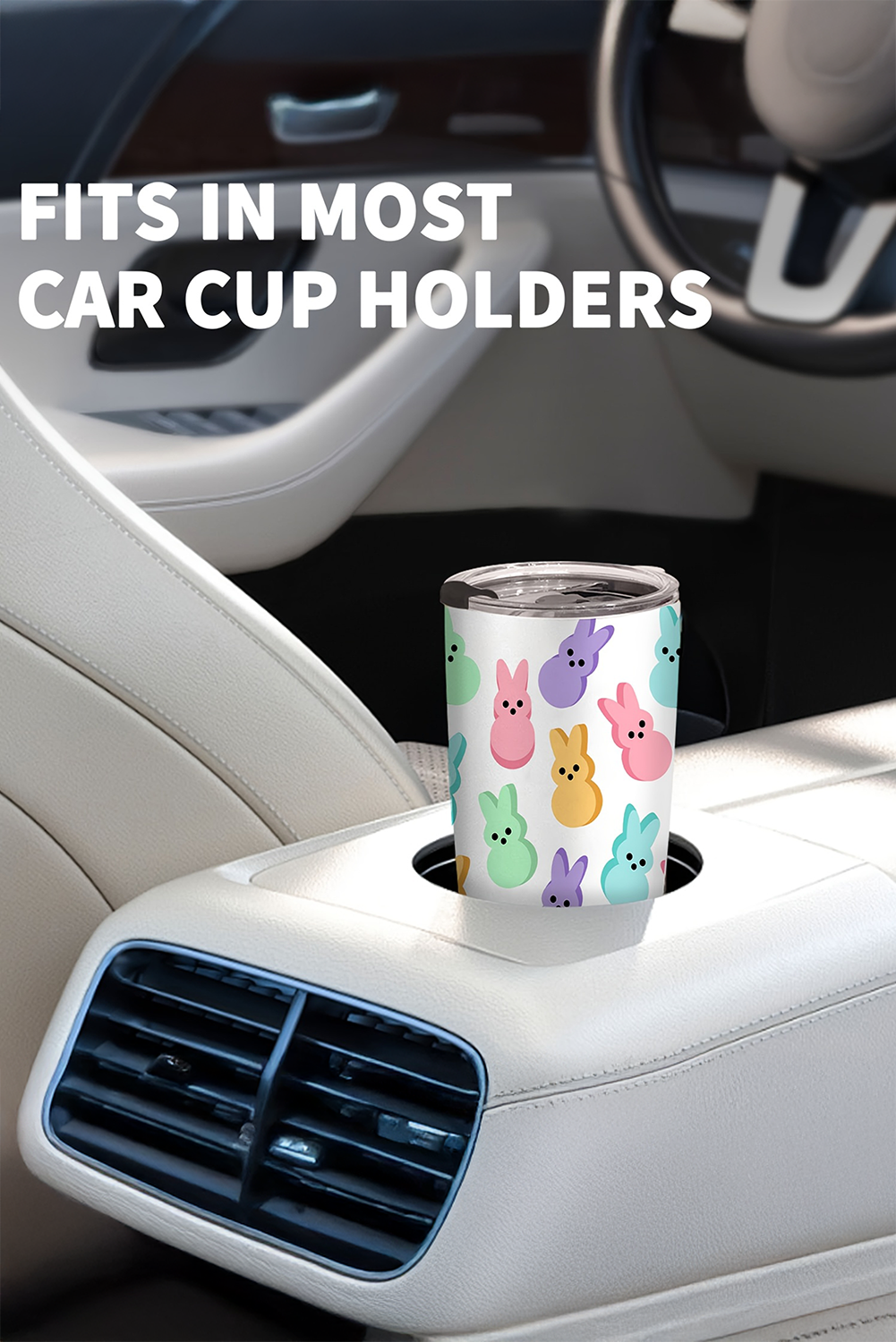 White Cute Bunny Printed Stainless Steel Thermal Vacuum Cup 20oz - loveforevers