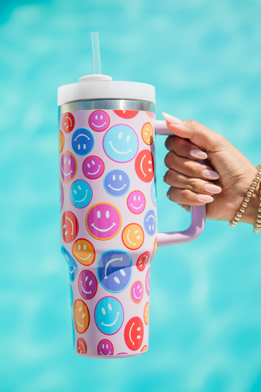 Fiery Red Rainbow Smiley Face Pattern Tumbler with Straw 40oz - loveforevers