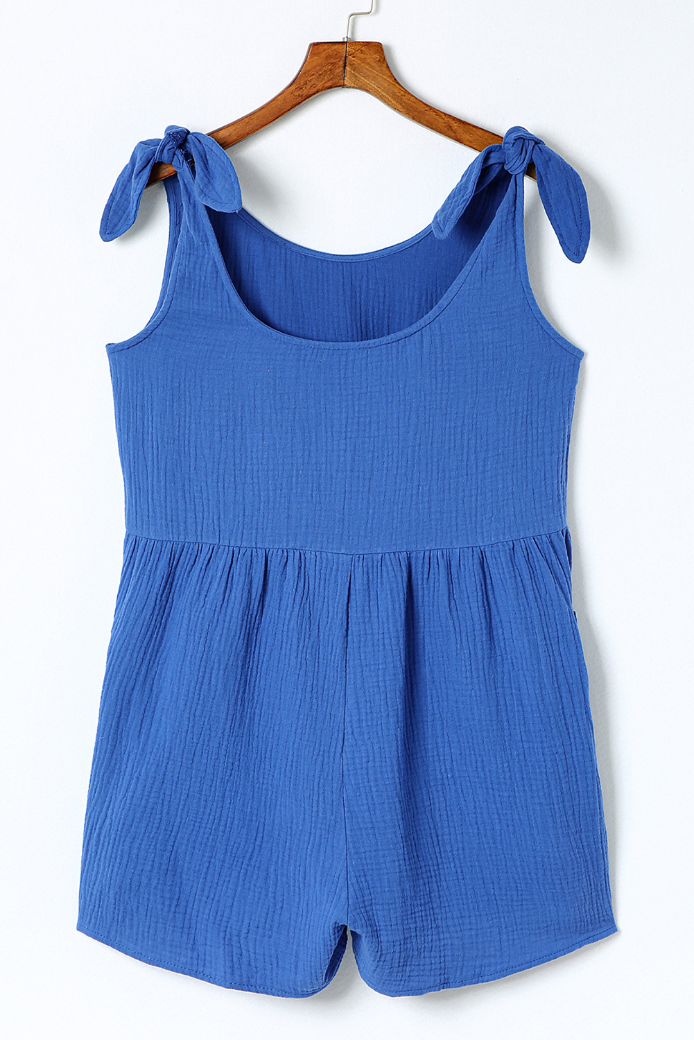 Blue Textured Knotted Straps High Waist Wide Leg Romper - loveforevers