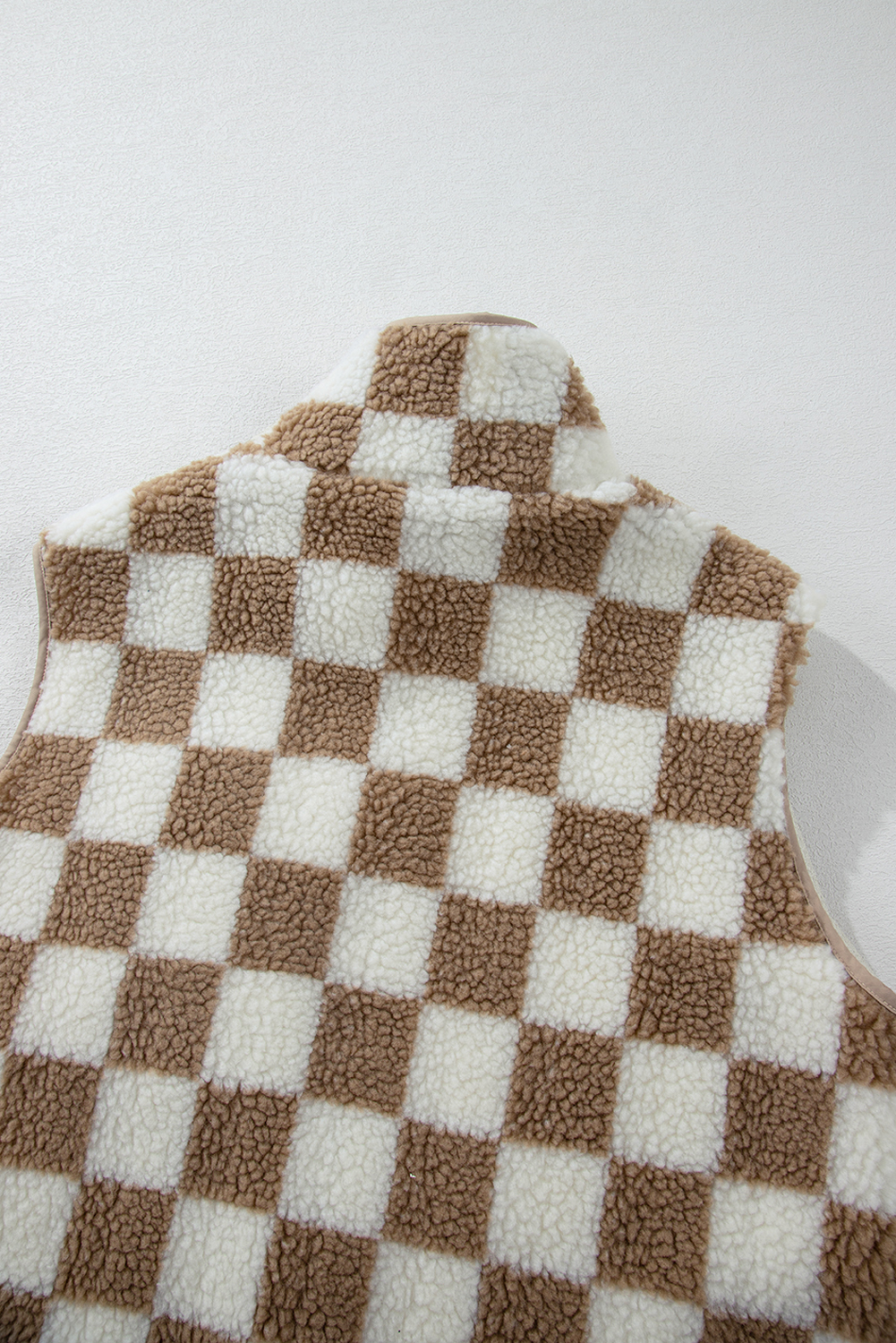Khaki Checkered Sherpa Collared Jacket Vest - loveforevers