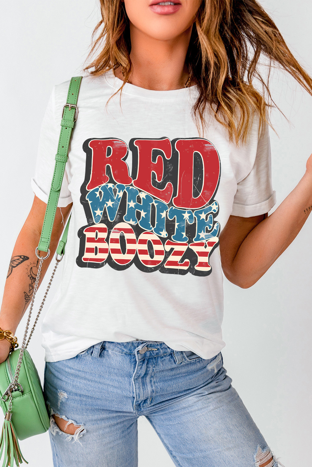 White RED WHITE BOOZY Stars and Stripes Graphic T Shirt - loveforevers