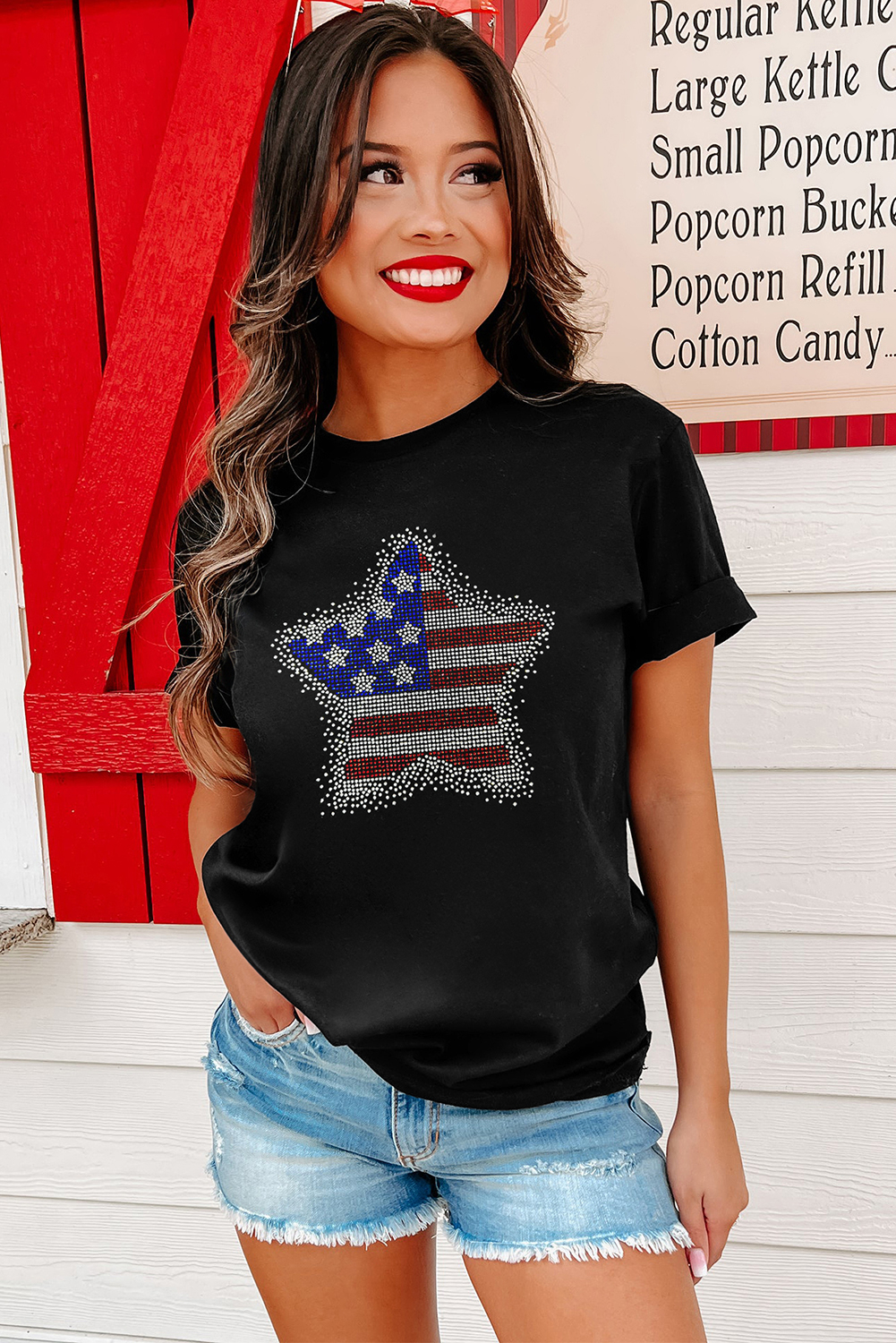 Black Flag Inspired Rhinestone Star Graphic T Shirt - loveforevers