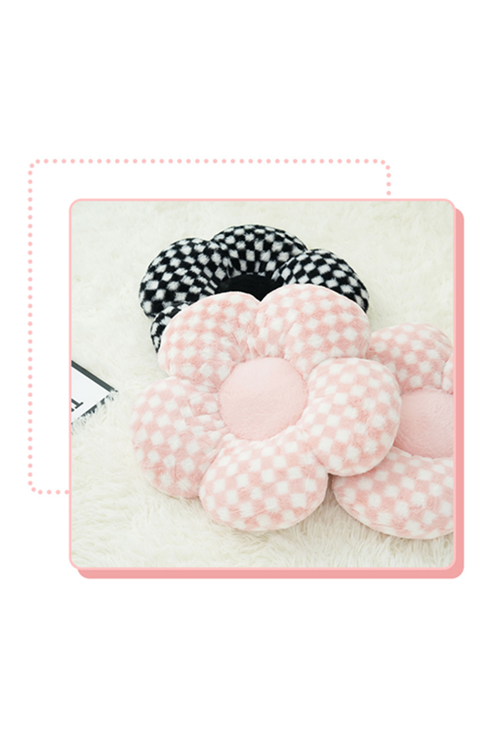 Pink Checkered Flower Shape Soft Sofa Cushion - loveforevers