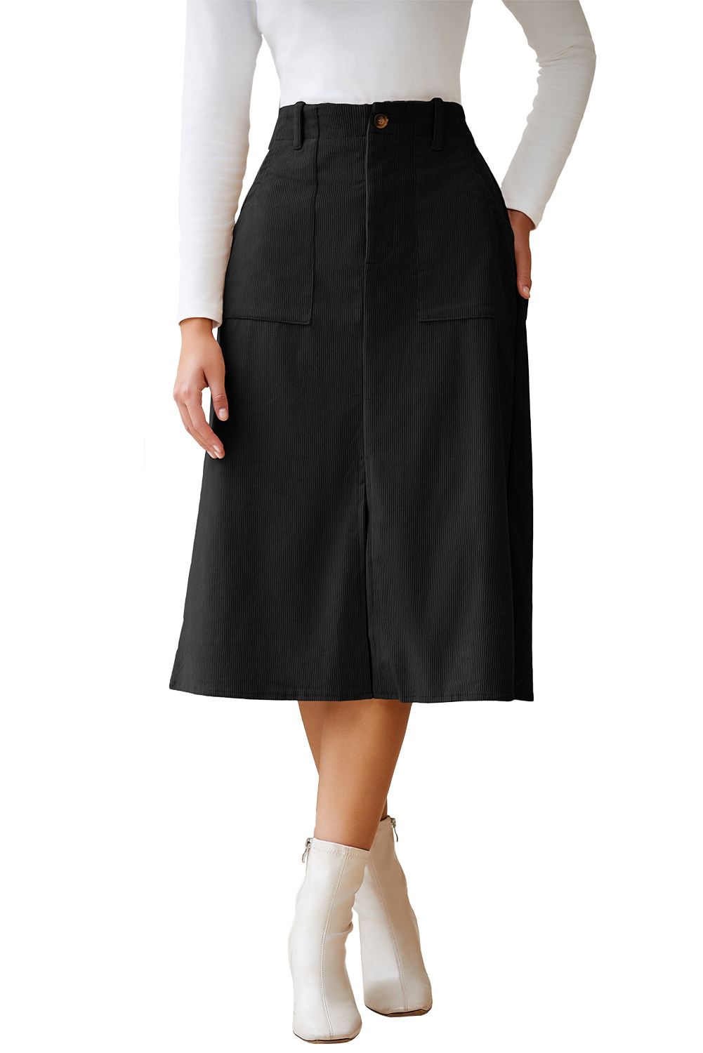 Coffee Front Slit Shift High Waist Midi Skirt - loveforevers