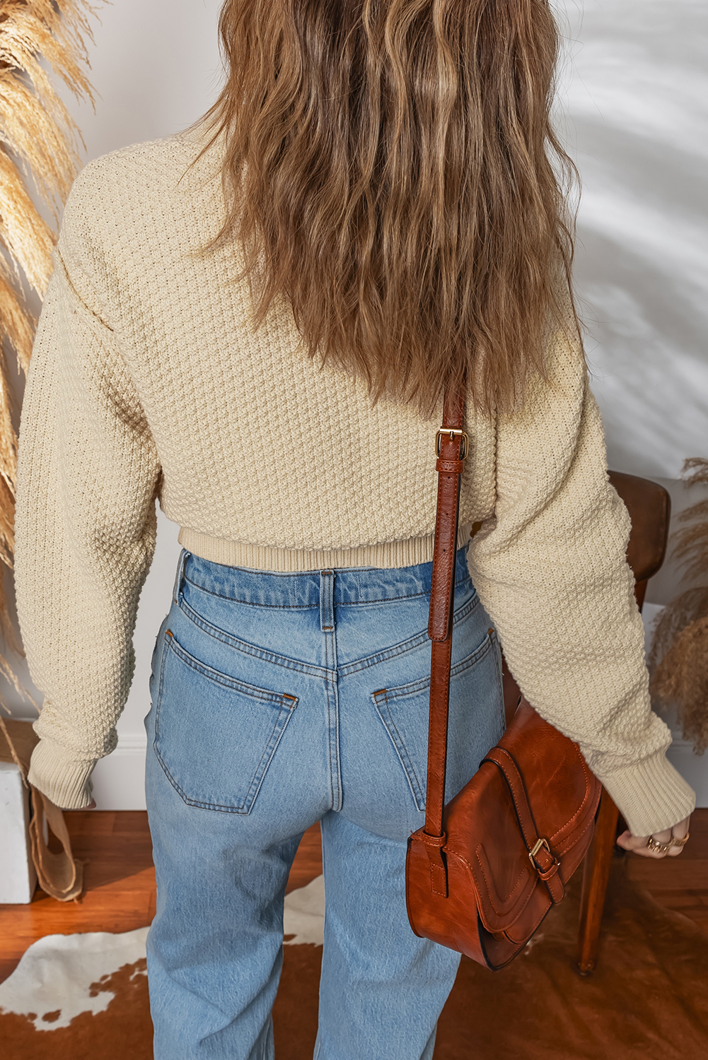 Beige Button Front Cropped Cardigan Sweater - loveforevers