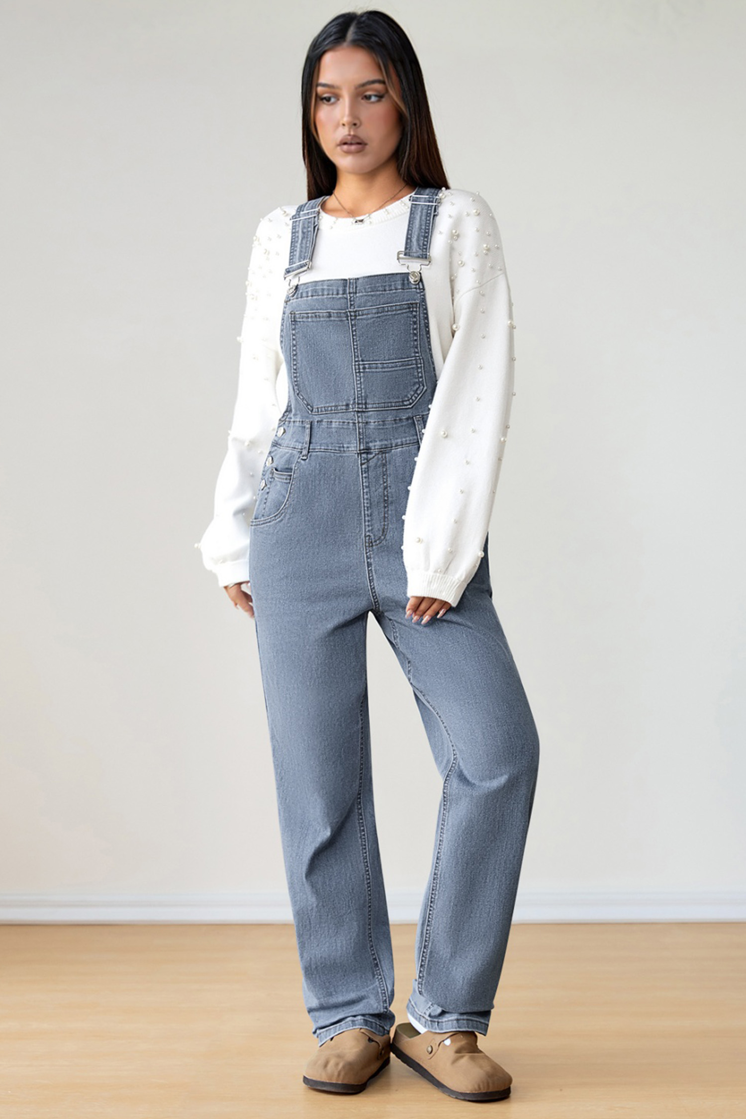 Light Blue Retro Bib Pocket Buckle Straps Casual Denim Jumpsuit - loveforevers