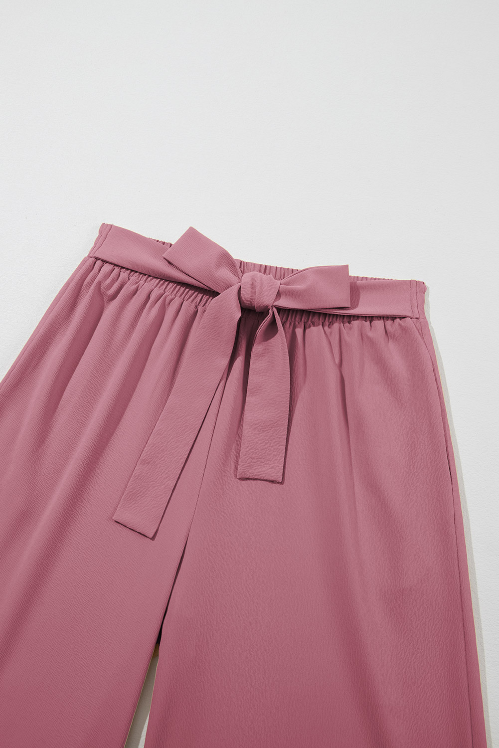 Rose Tan High Waisted Tie Front Side Pocket Wide Leg Flowy Casual Pants - loveforevers
