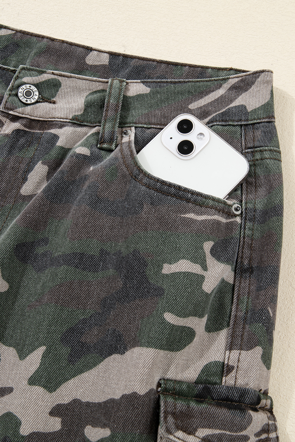 Green Camo Denim Cargo Wide Leg Pants - loveforevers