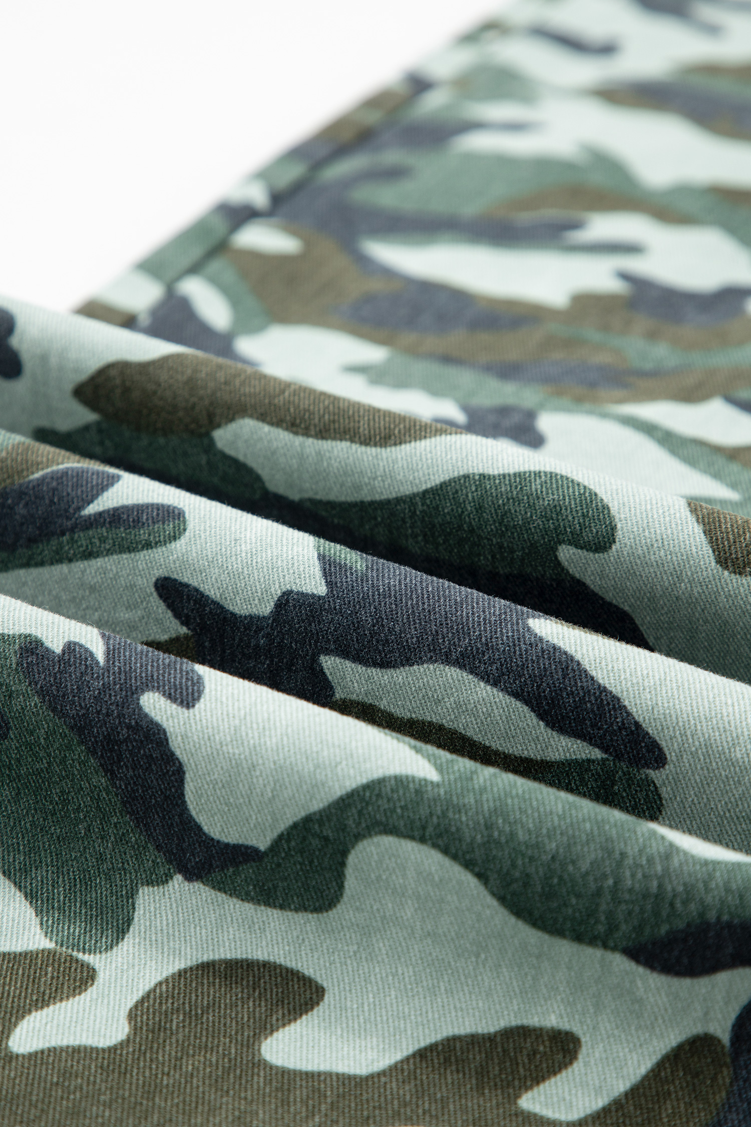 Green Camouflage Print Wide Leg Drawstring Denim Pants - loveforevers