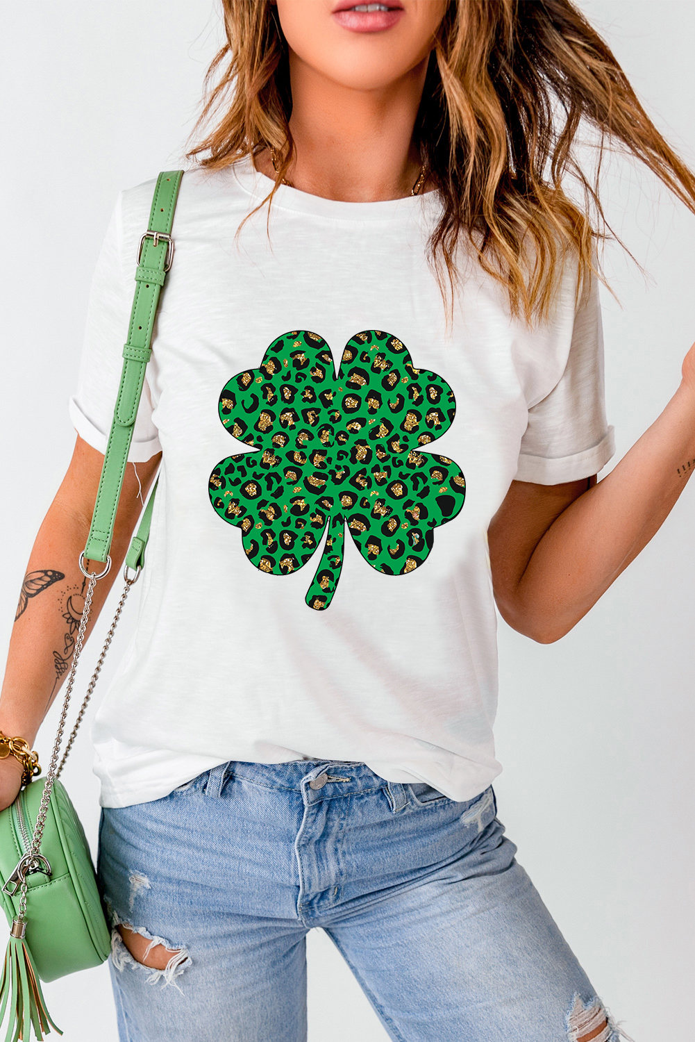 Black St. Patricks Lucky Clover Print O Neck T Shirt - loveforevers