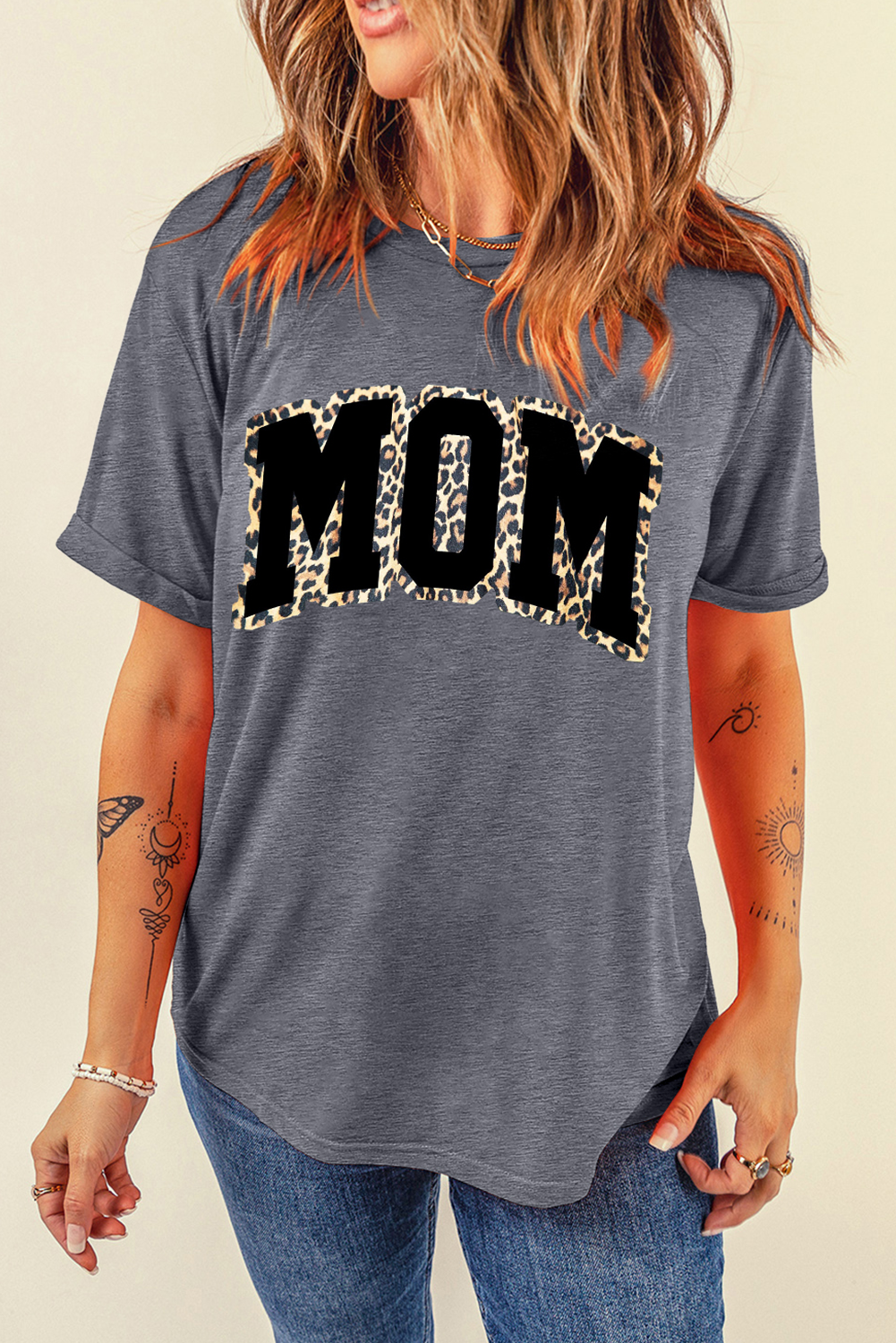 Gray Leopard MOM Graphic Crewneck Mothers Day T Shirt - loveforevers