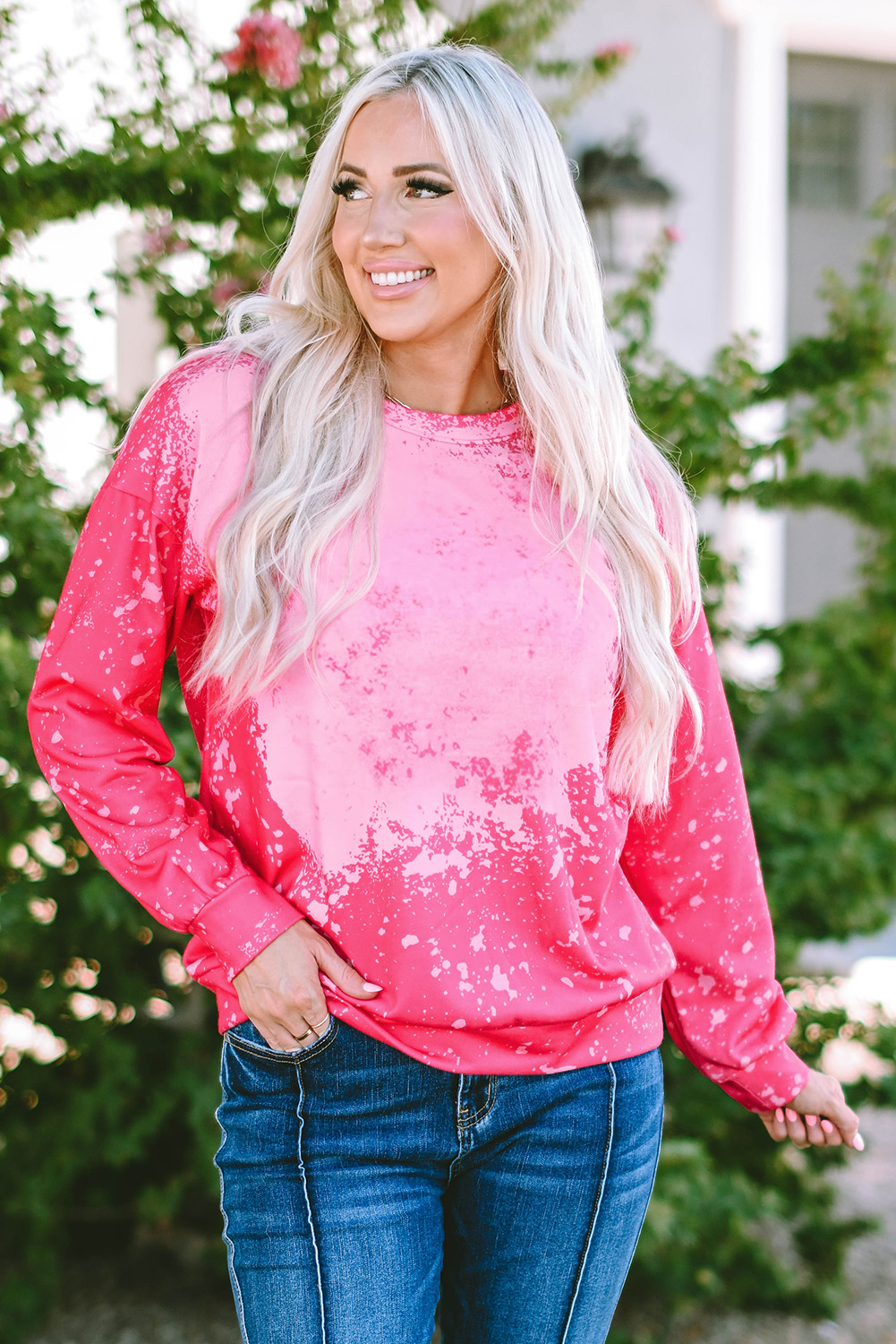 Rose Tie Dye Long Sleeve Pullover Sweatshirt - loveforevers