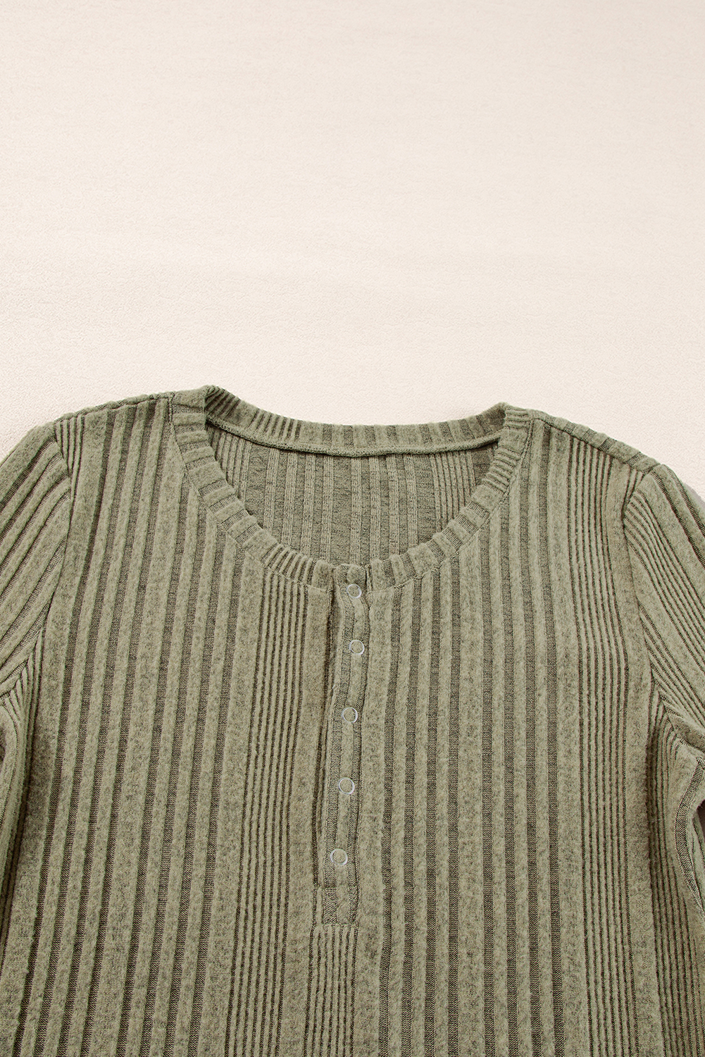 Jungle Green Ribbed Knit Half Button Slim Fit Blouse - loveforevers