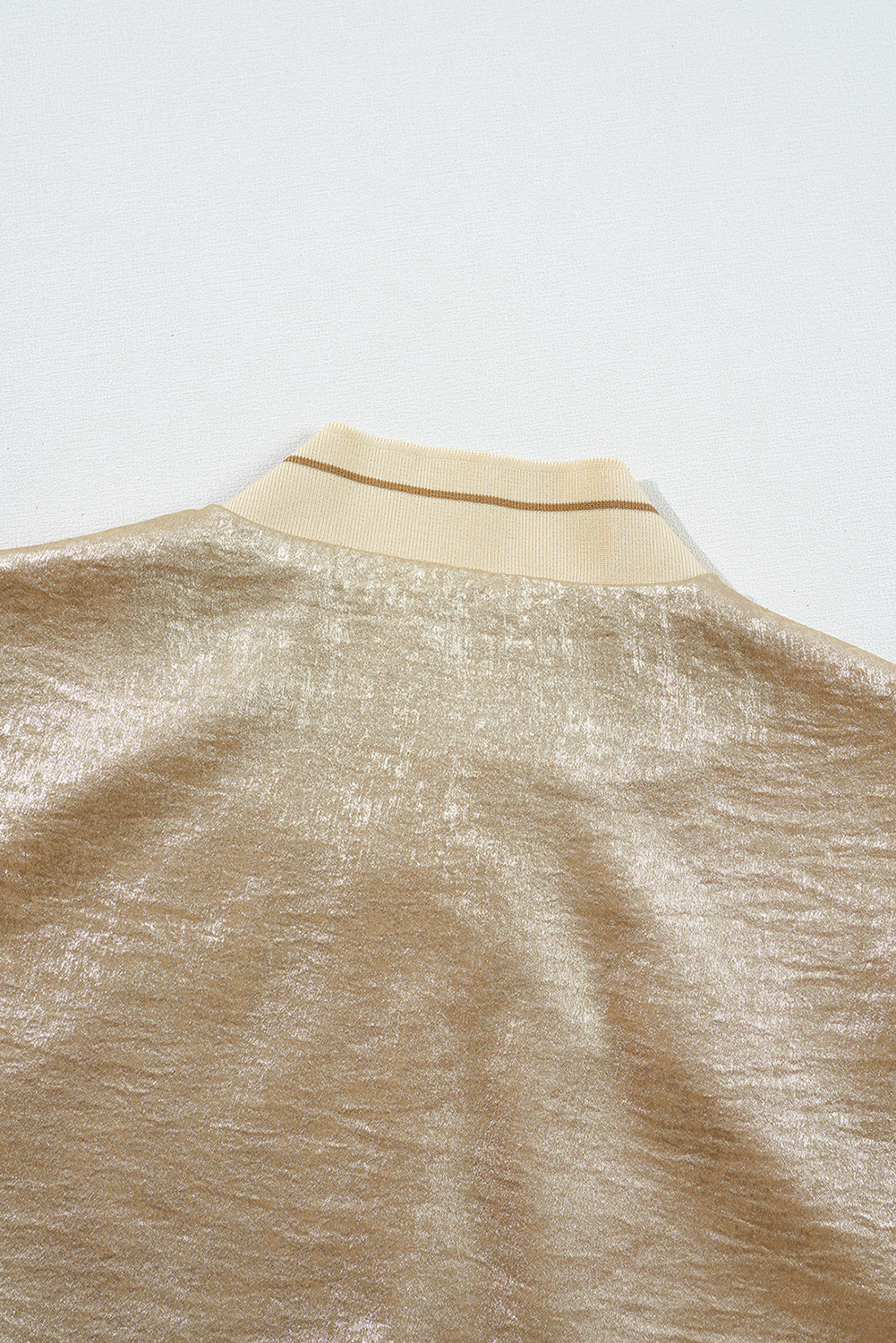 Pale Khaki Metallic Zip up Baseball Jacket - loveforevers