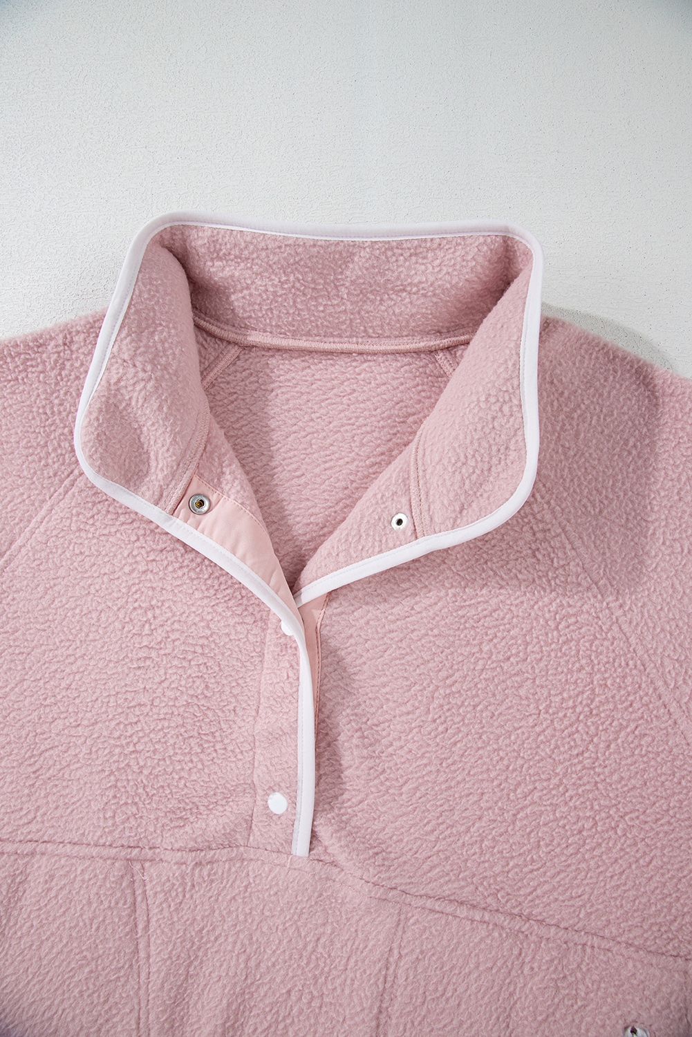 Fushia Stand Neck Half Button Zip Pocket Plush Sweatshirt - loveforevers
