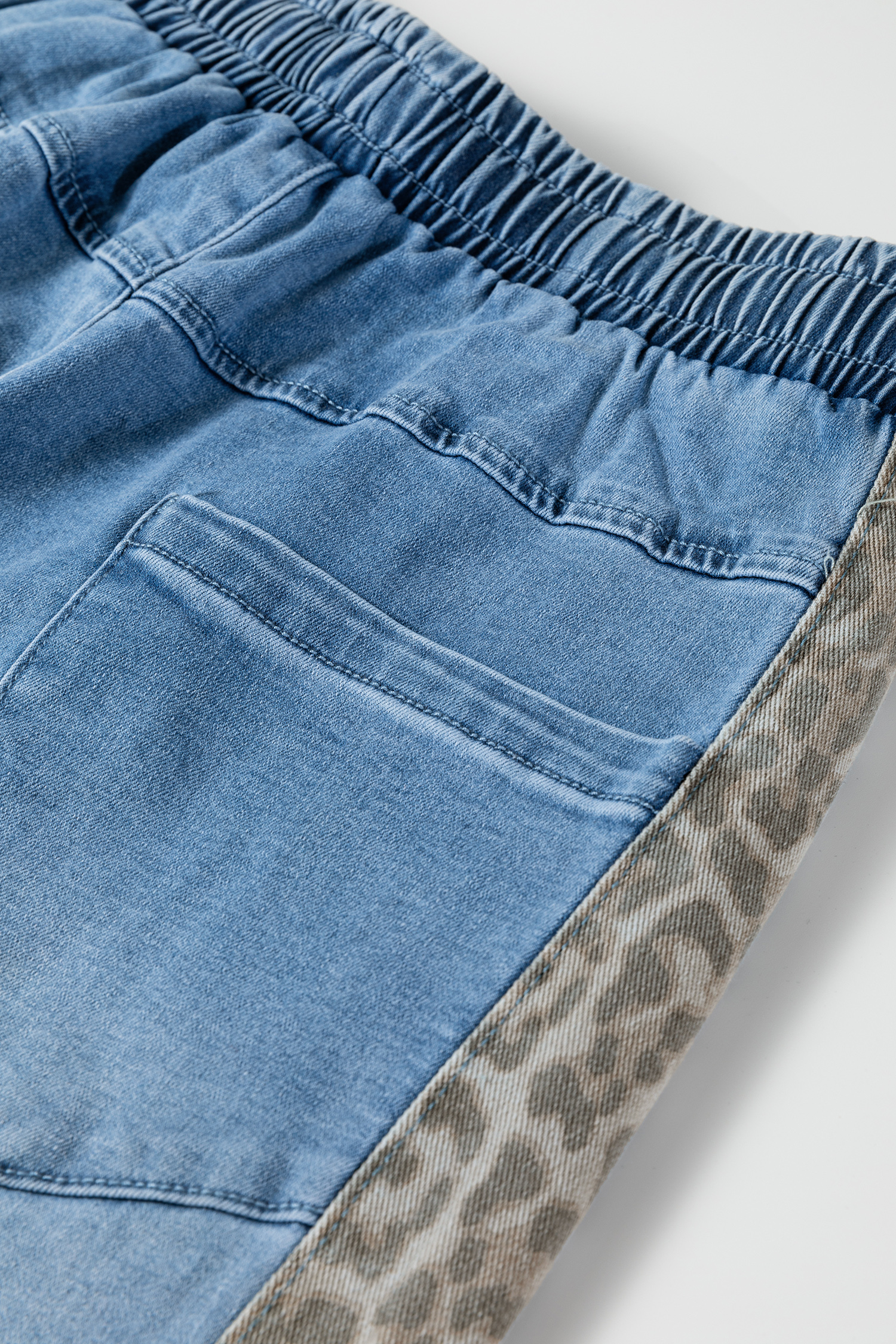 Beau Blue Drawstring Elastic Waist Leopard Striped Side Panel Wide Leg Jeans - loveforevers