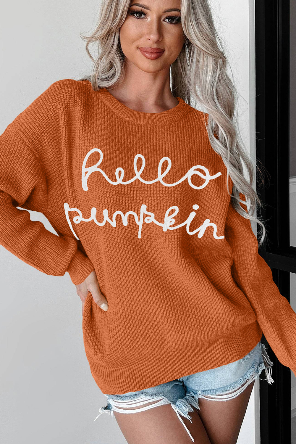 Flamingo Hello Pumpkin Graphic Sweater - loveforevers