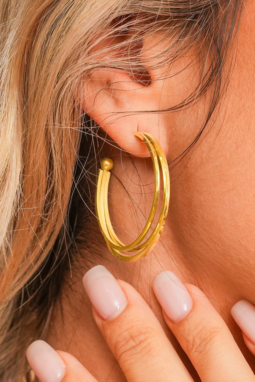 Gold Minimalist Plated Alloy Triple Hoop Earrings - loveforevers
