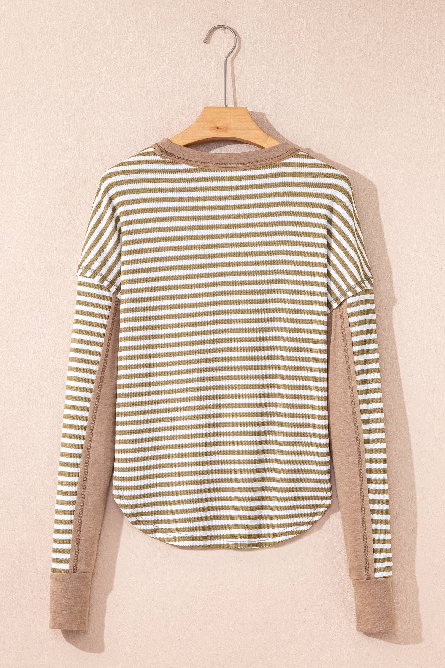 Dearlovers Green Stripe Thermal Knit Drop Shoulder Casual Top - loveforevers