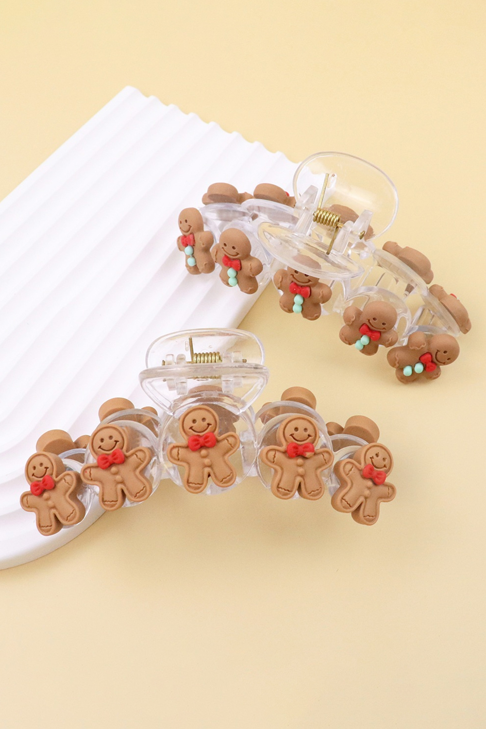 Light French Beige Cute Gingerbread Man Christmas Fashion Hair Claw Clip - loveforevers