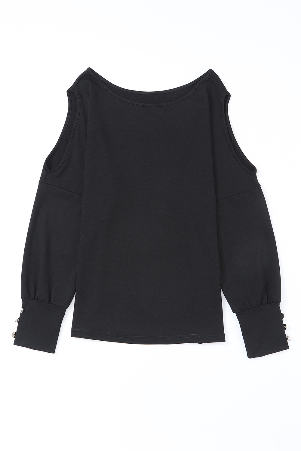 Black Asymmetrical Cut Out Buttoned Long Sleeve Top - loveforevers