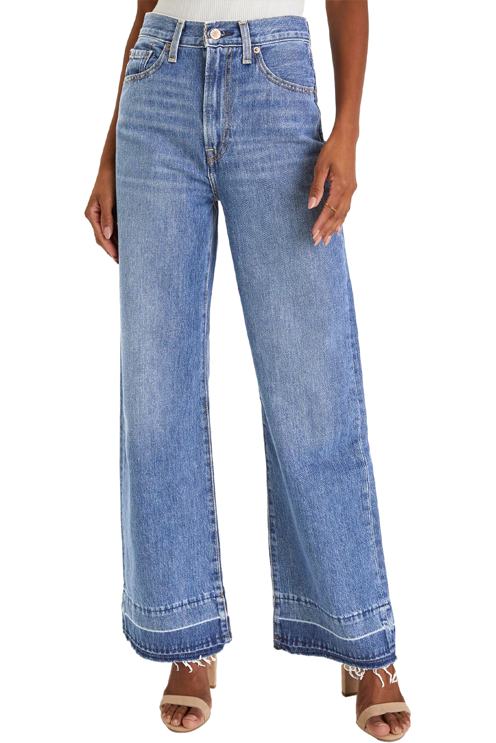 Real Teal Raw Hem Unique Cuffs Straight High Rise Loose Jeans - loveforevers