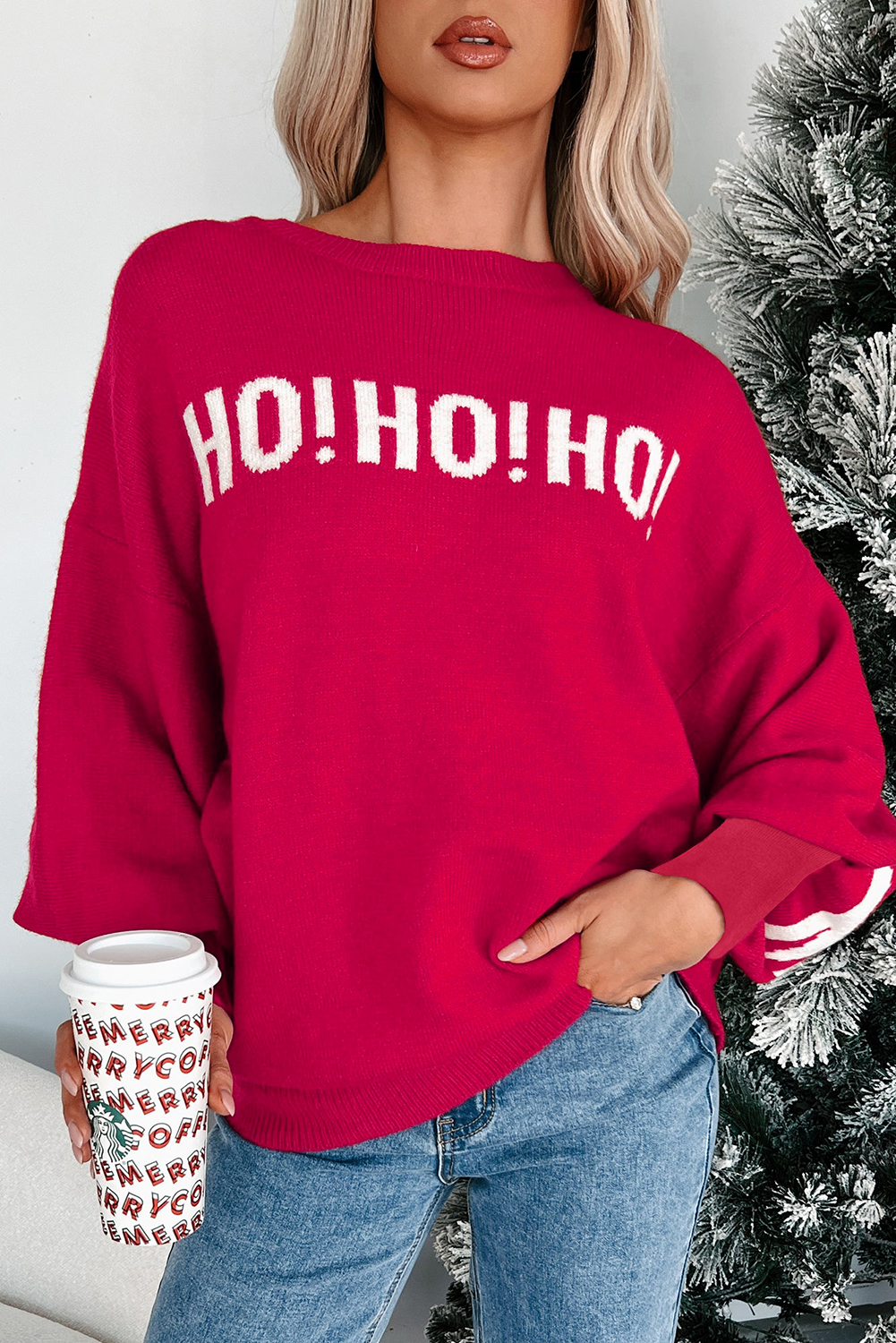 White Chenille Graphic Drop Shoulder Holiday Sweater - loveforevers