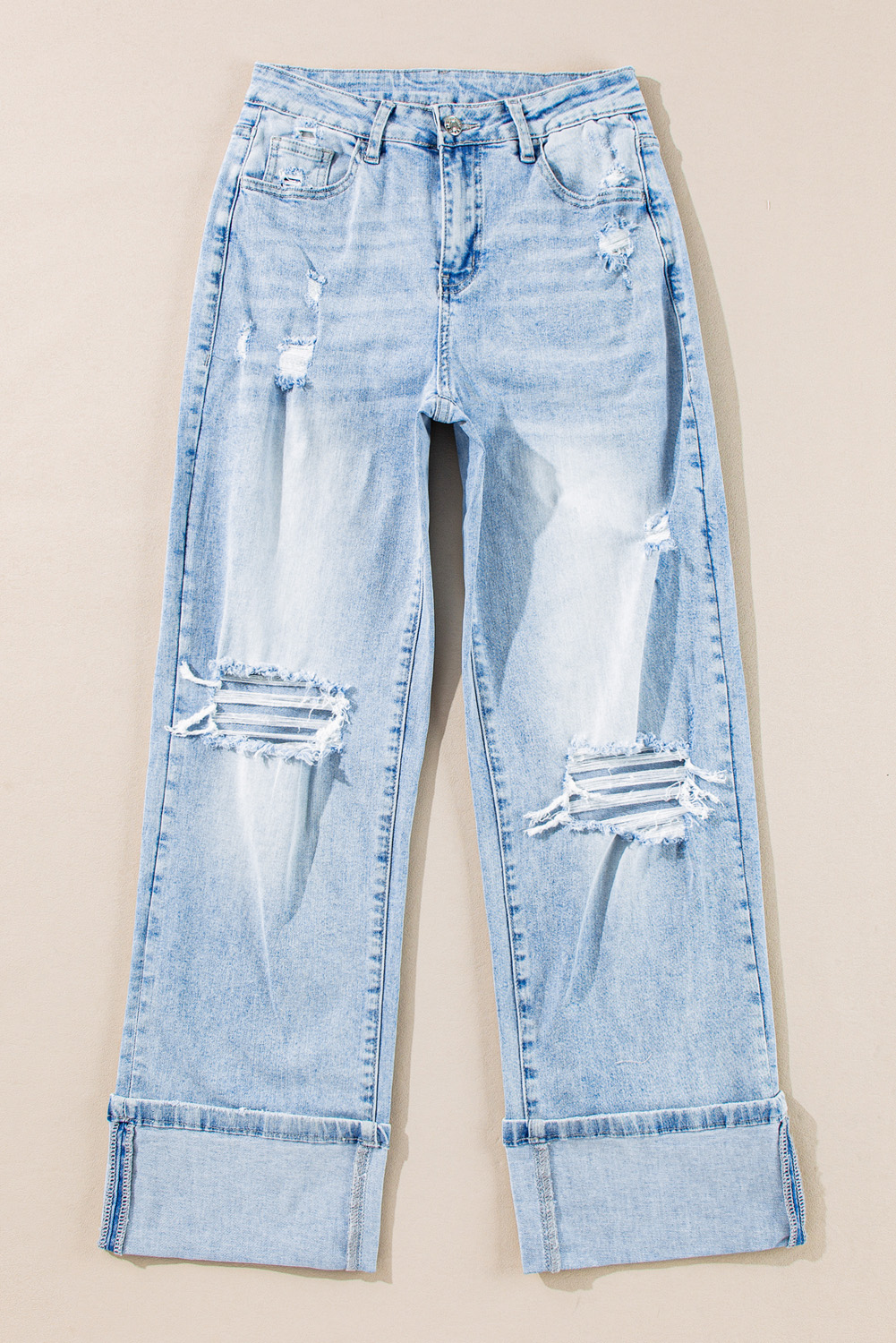 Beau Blue Light Wash Distressed Straight Jeans - loveforevers