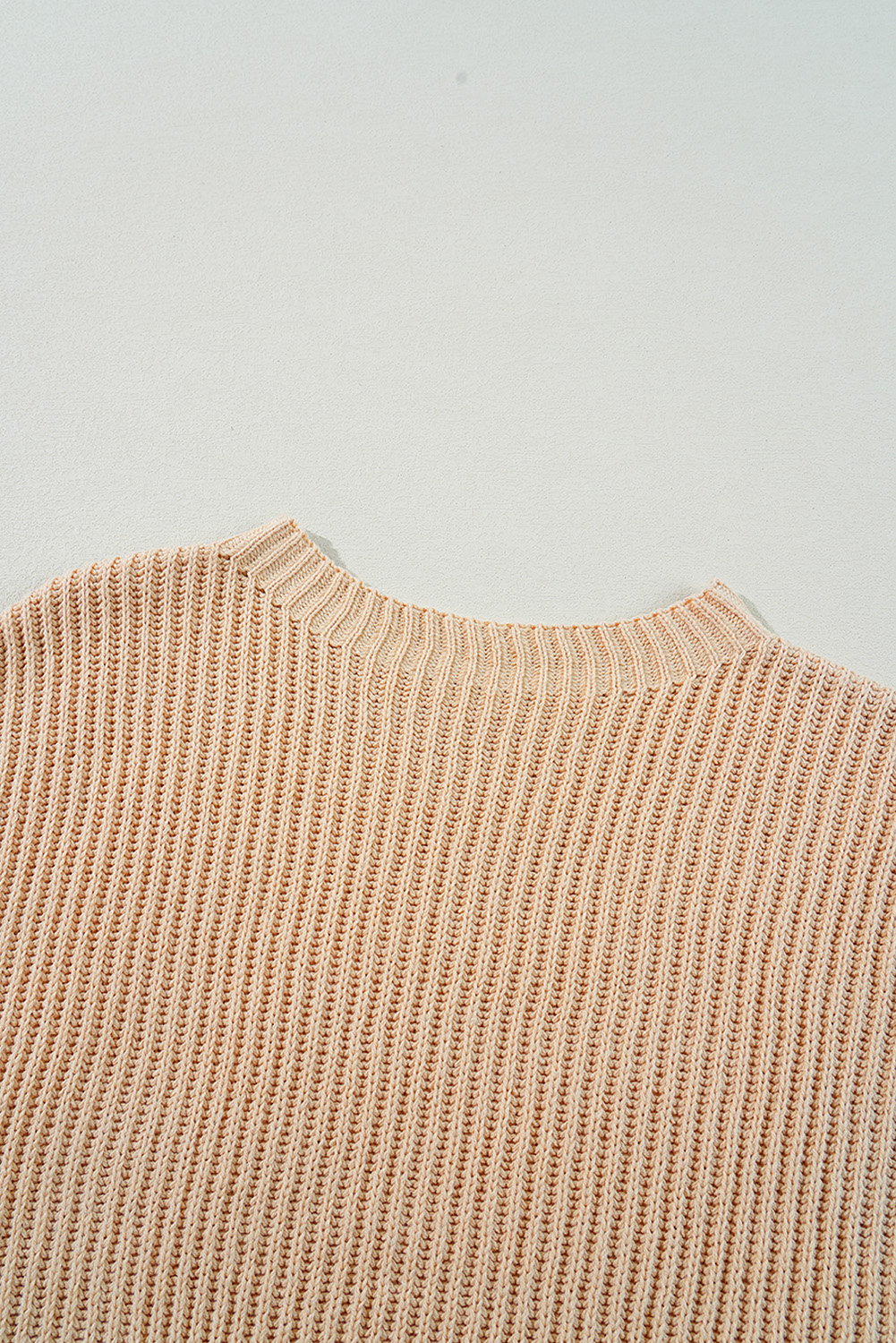 Apricot Cable Knit Drop Shoulder Side Slits Loose Sweater - loveforevers