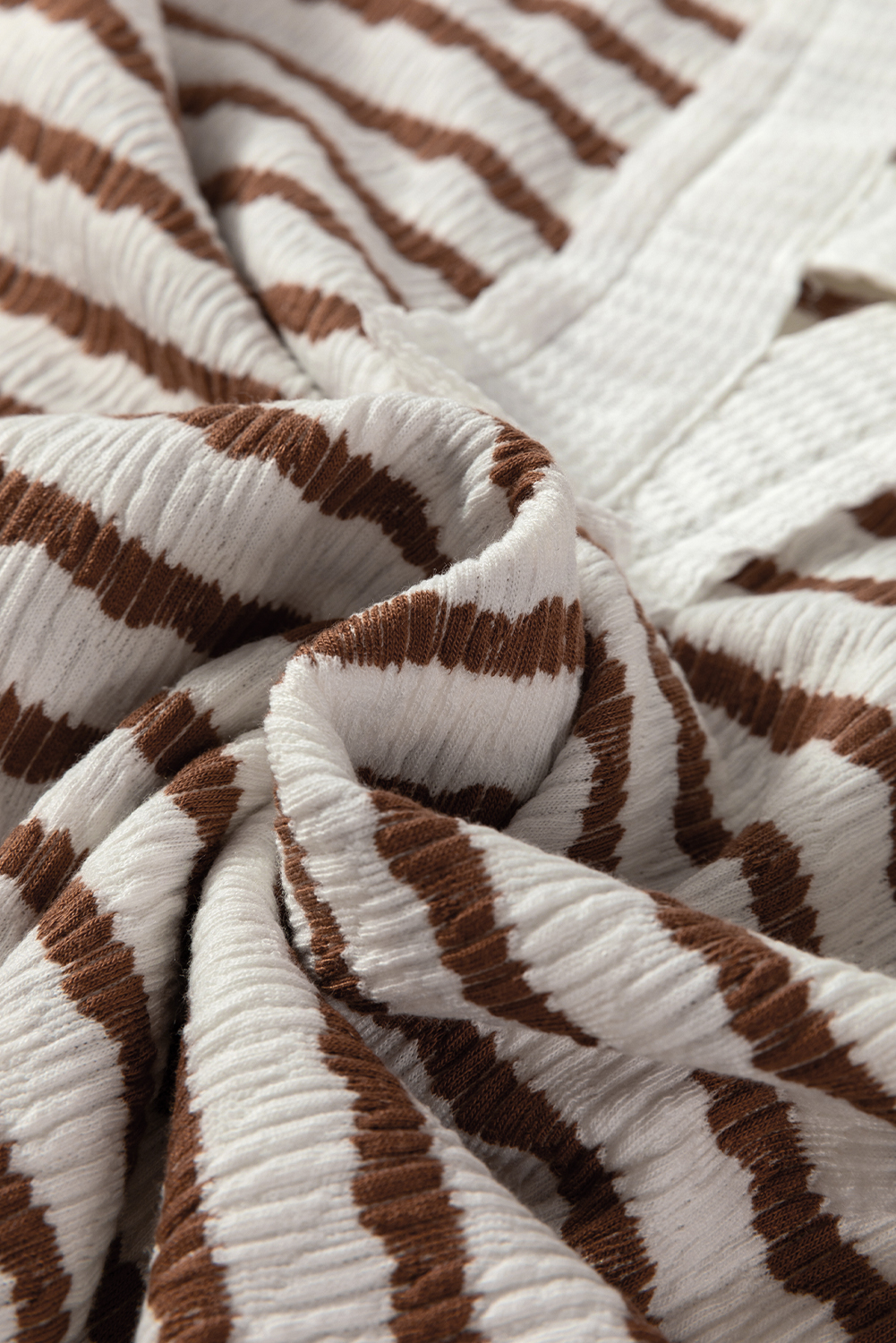 Khaki Stripe Textured Hooded V Neck Casual Long Sleeve Top - loveforevers