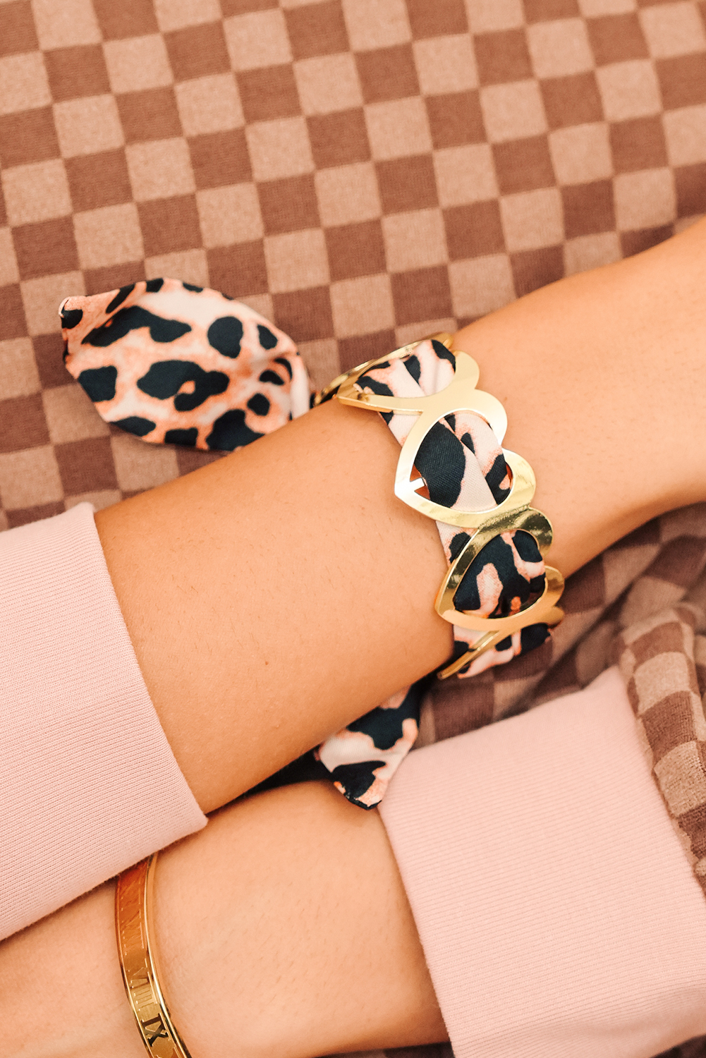Camel Leopard Ribbon Twine Around Gold Plated Heart Bracelet - loveforevers