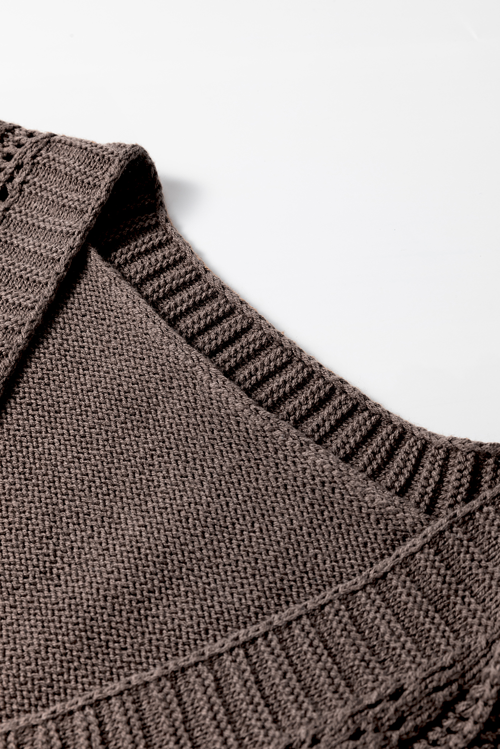 Dark Khaki Open Knit Drop Shoulder Sweater Cardigan - loveforevers
