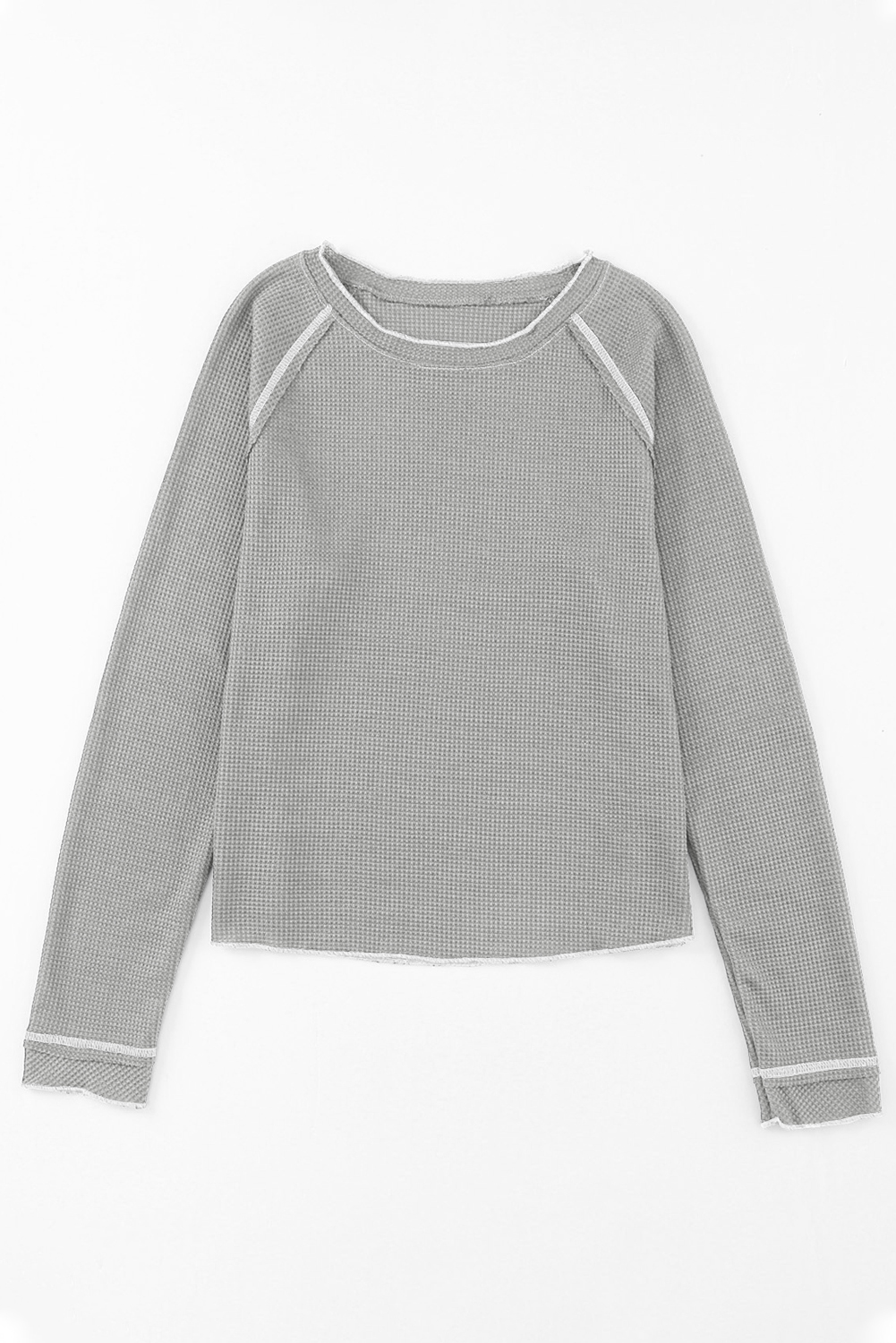 Smoke Gray Textured Round Neck Long Sleeve Top - loveforevers