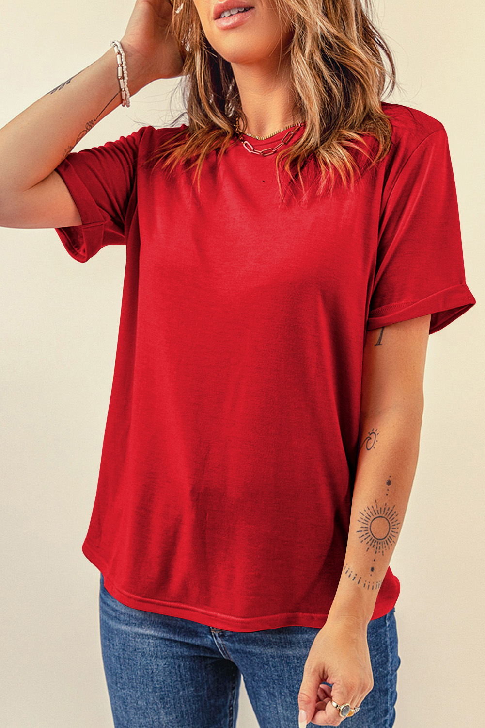 Khaki Casual Plain Crew Neck Tee - loveforevers