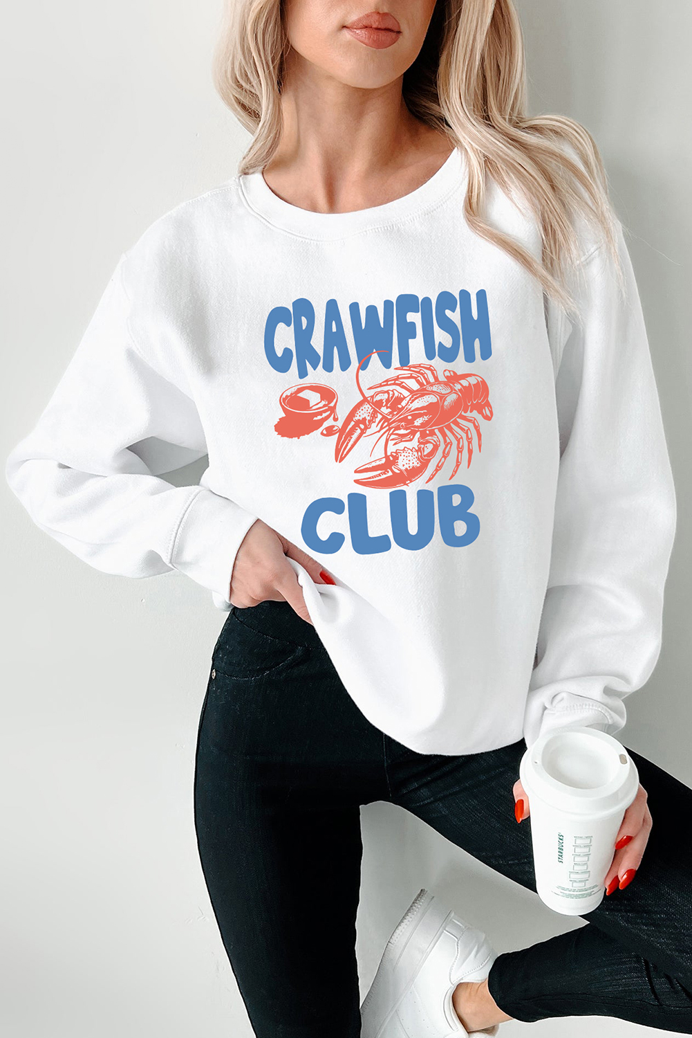 White CRAWFISH CLUB Printed Drop Shoulder Sweatshirt - loveforevers