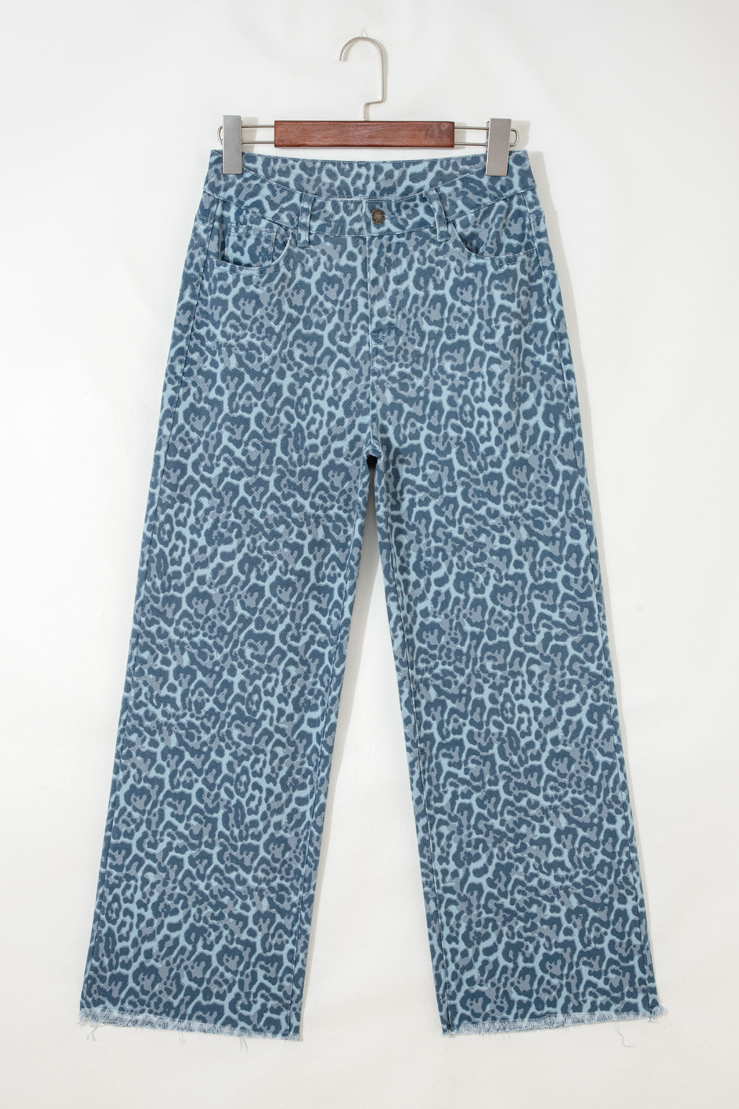 Rose Leopard Frayed Edge Wide Leg High Waist Jeans - loveforevers