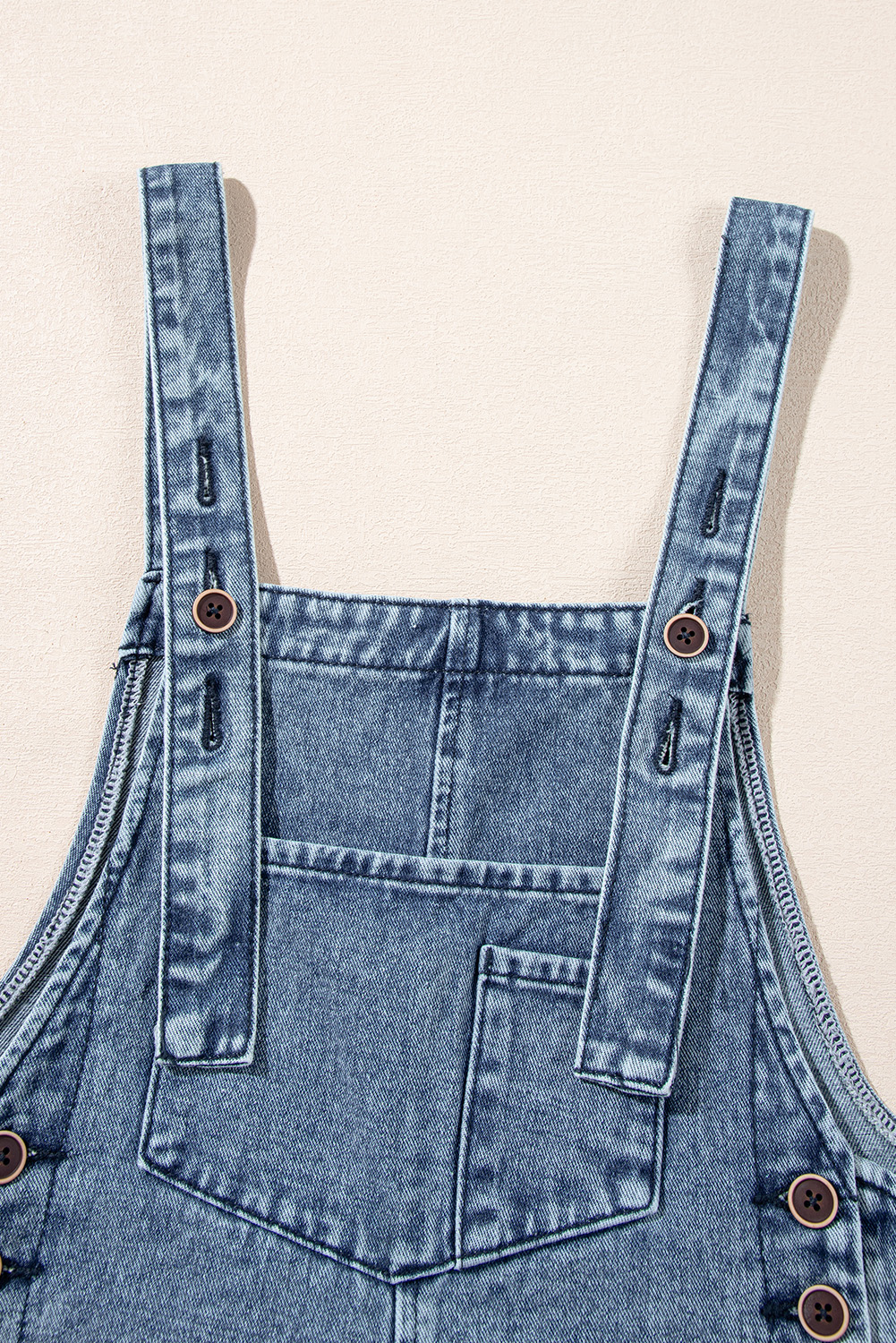 Stone Blue Distressed Bib Pocket Wide Leg Denim Overall - loveforevers