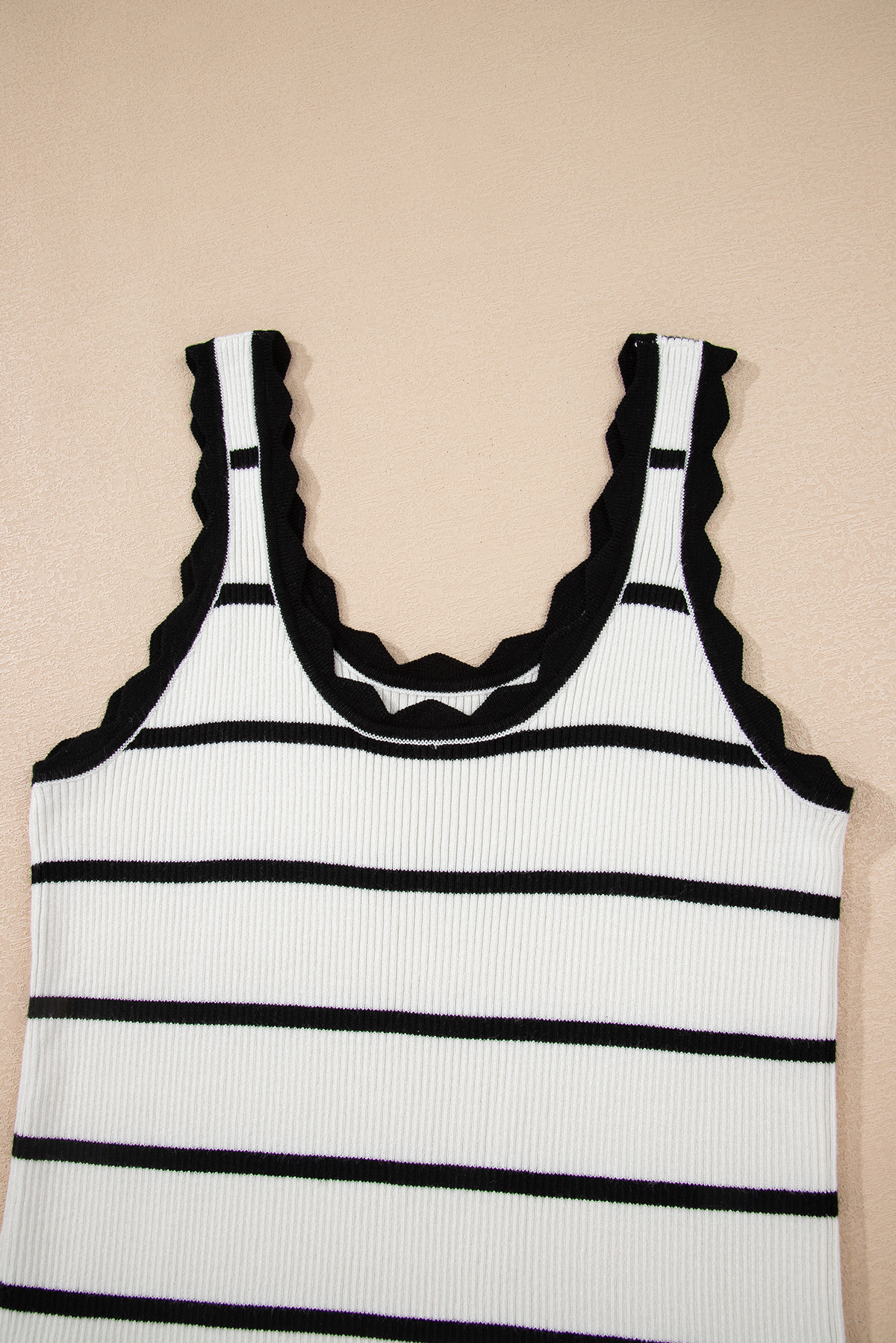 Bright Green Striped Scalloped Edge U Neck Sleeveless Sweater Vest - loveforevers